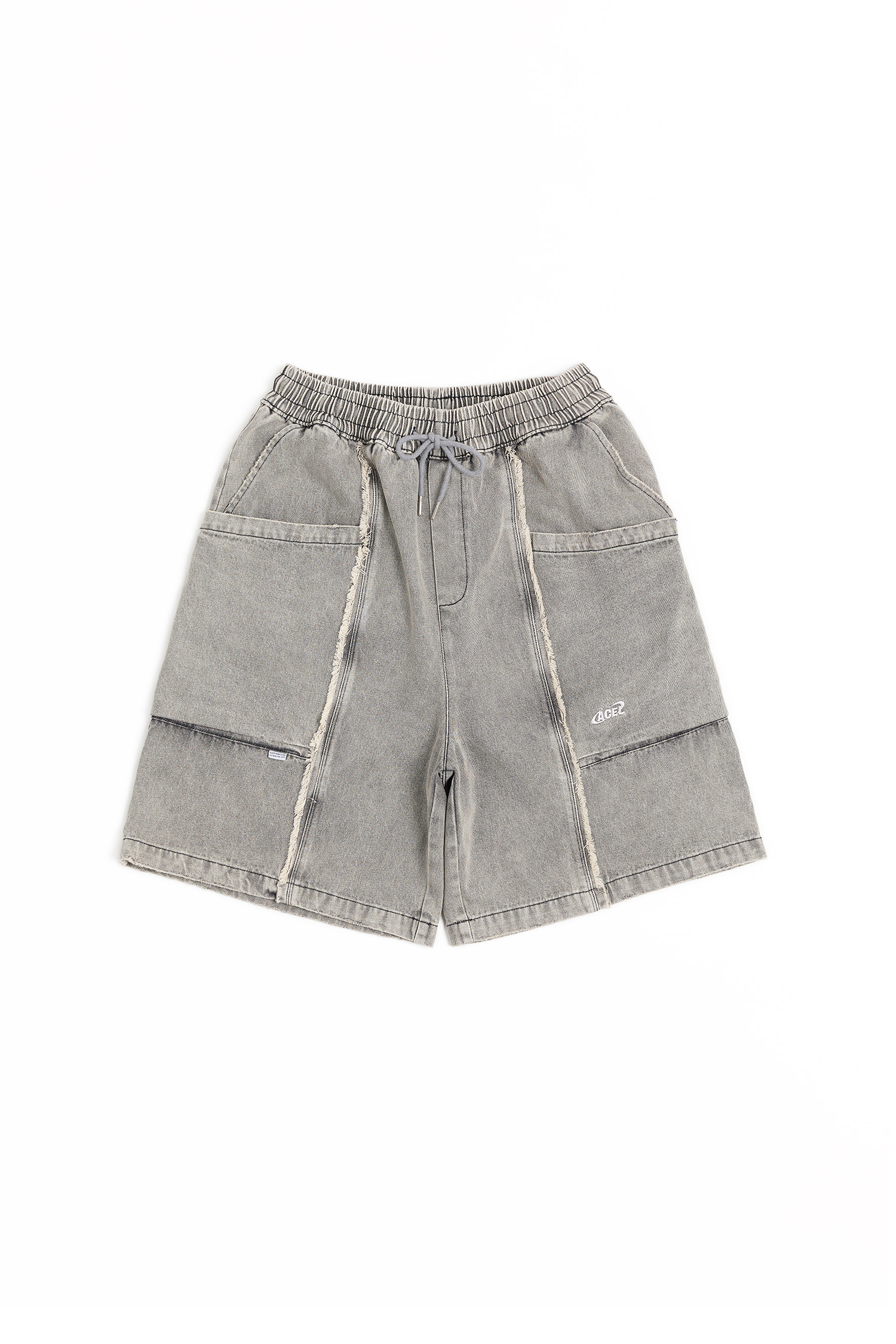 Life8 水洗牛仔 刷破抽鬚短褲