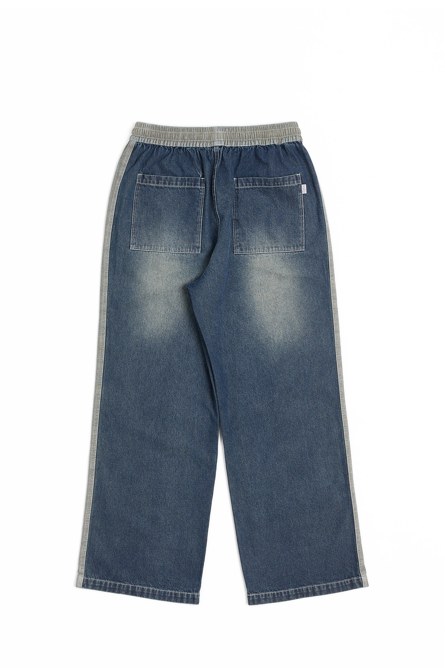 Life8 側邊壓條 牛仔長褲(寬版)