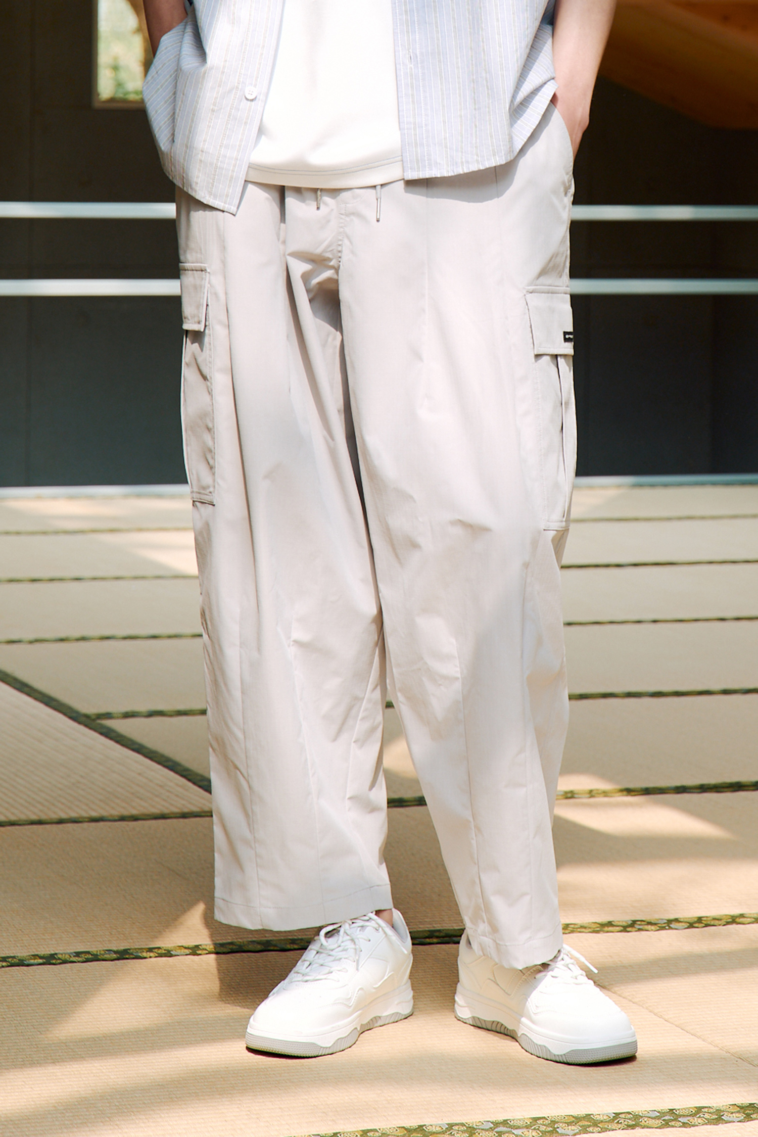 Life8 口袋打褶 寬繭形長褲