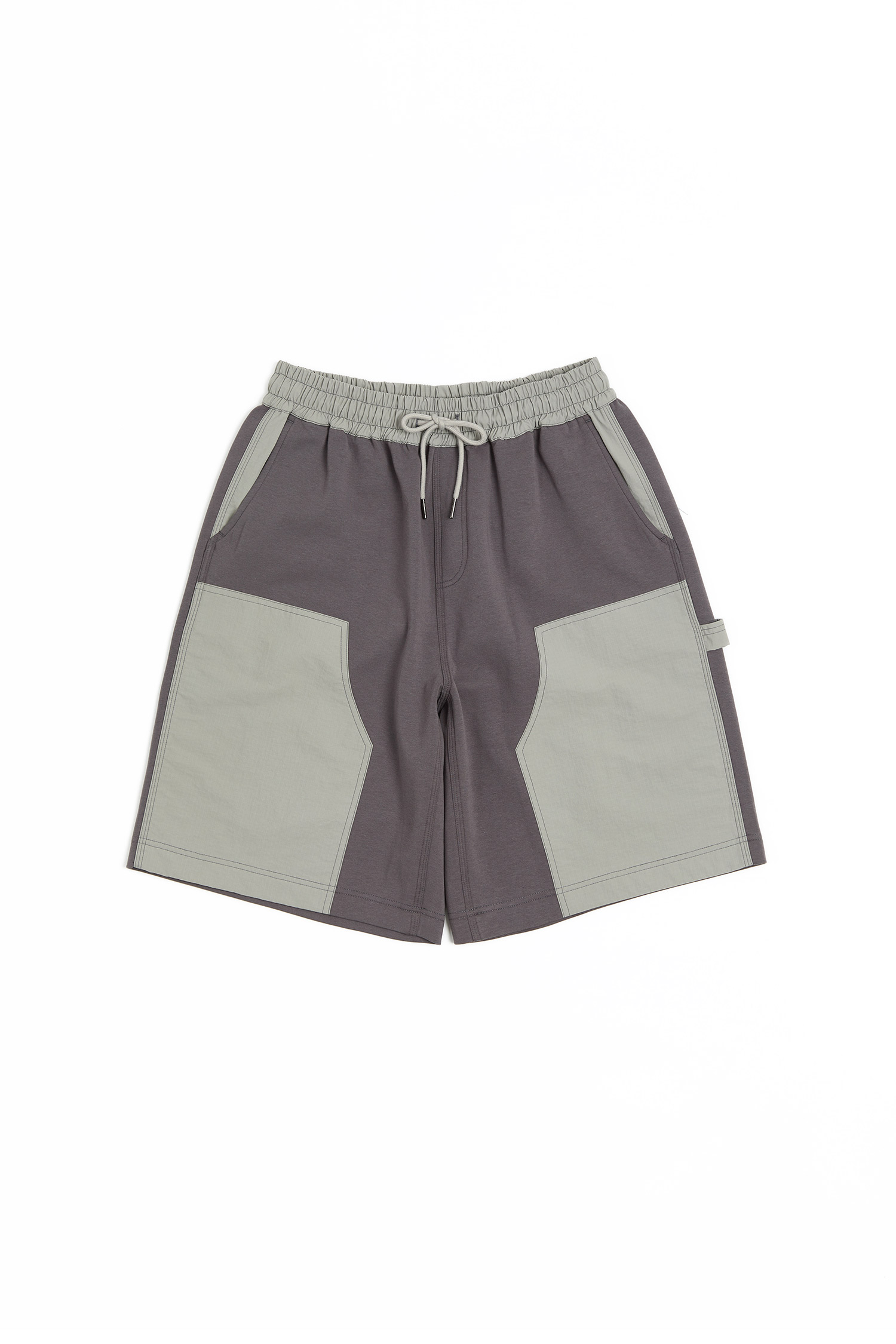 Life8 異材質拼接 寬版短褲