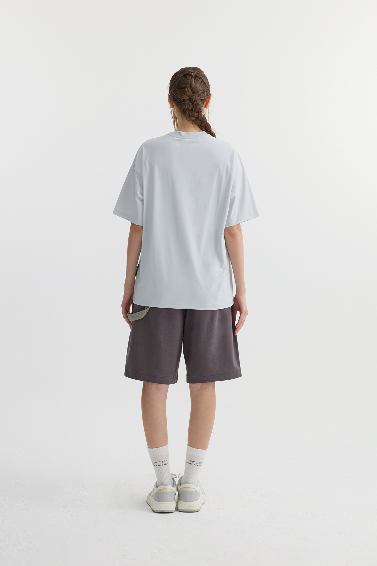 Life8 異材質拼接 寬版短褲