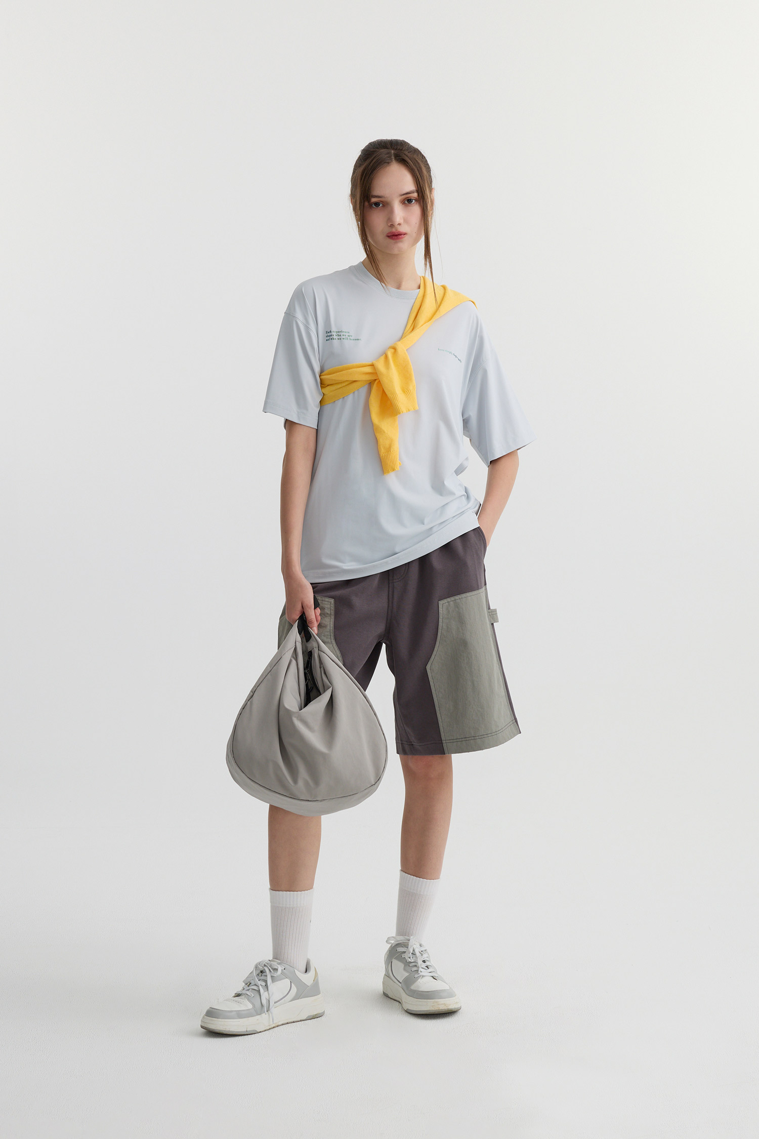 Life8 異材質拼接 寬版短褲