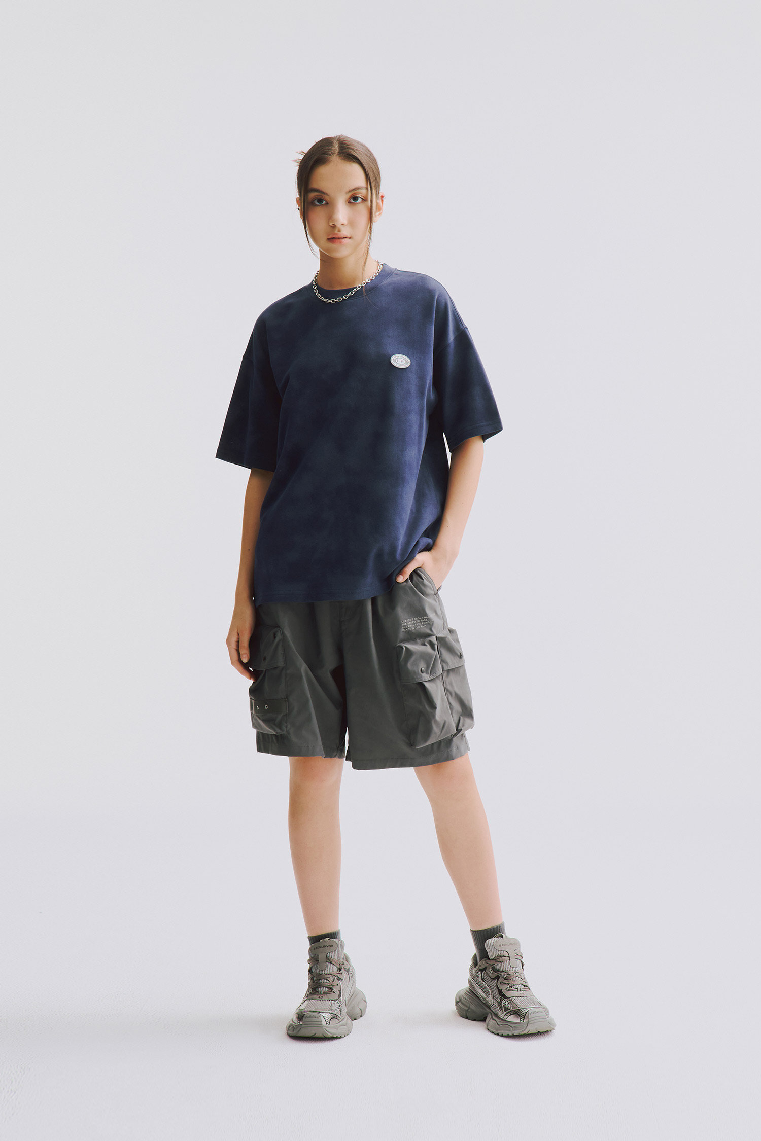 雙立體袋 扎染織紋 短褲