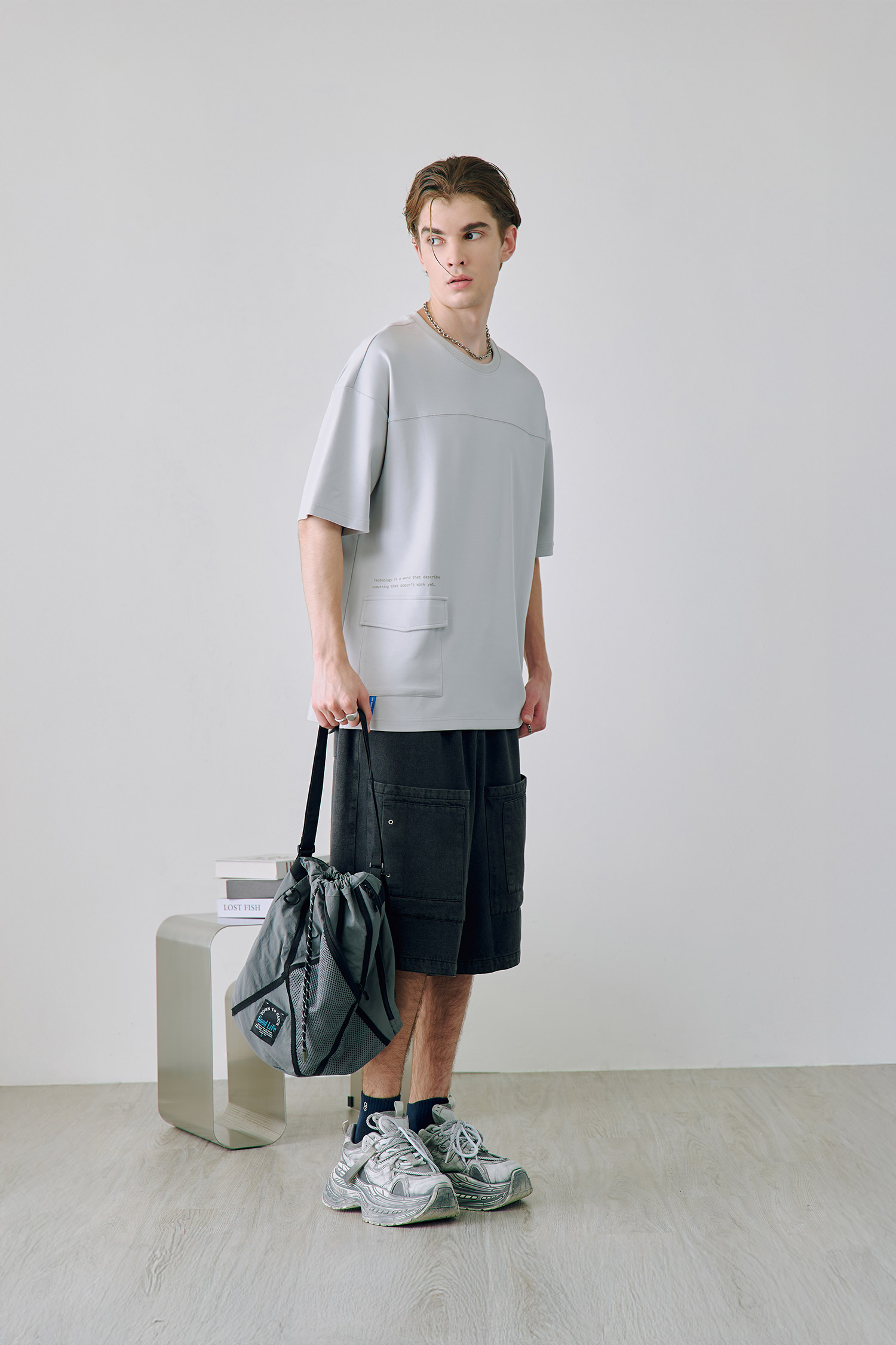 寬長版工作口袋 牛仔 短褲