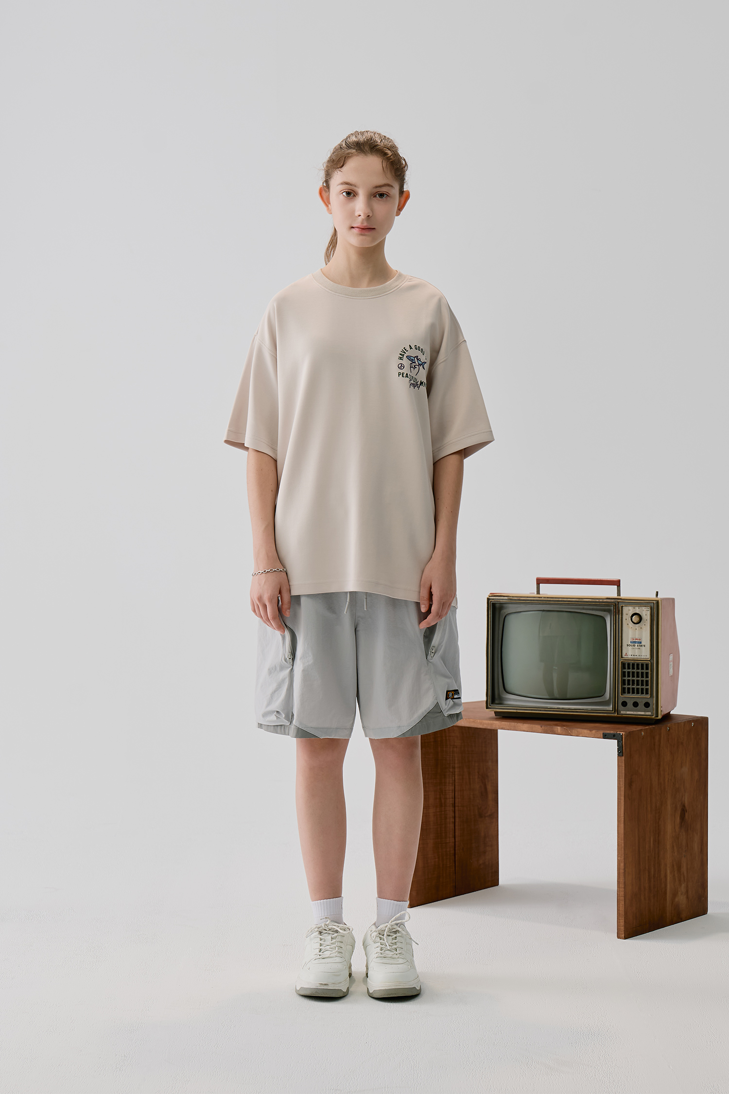 立體雙袋 拚色造型短褲