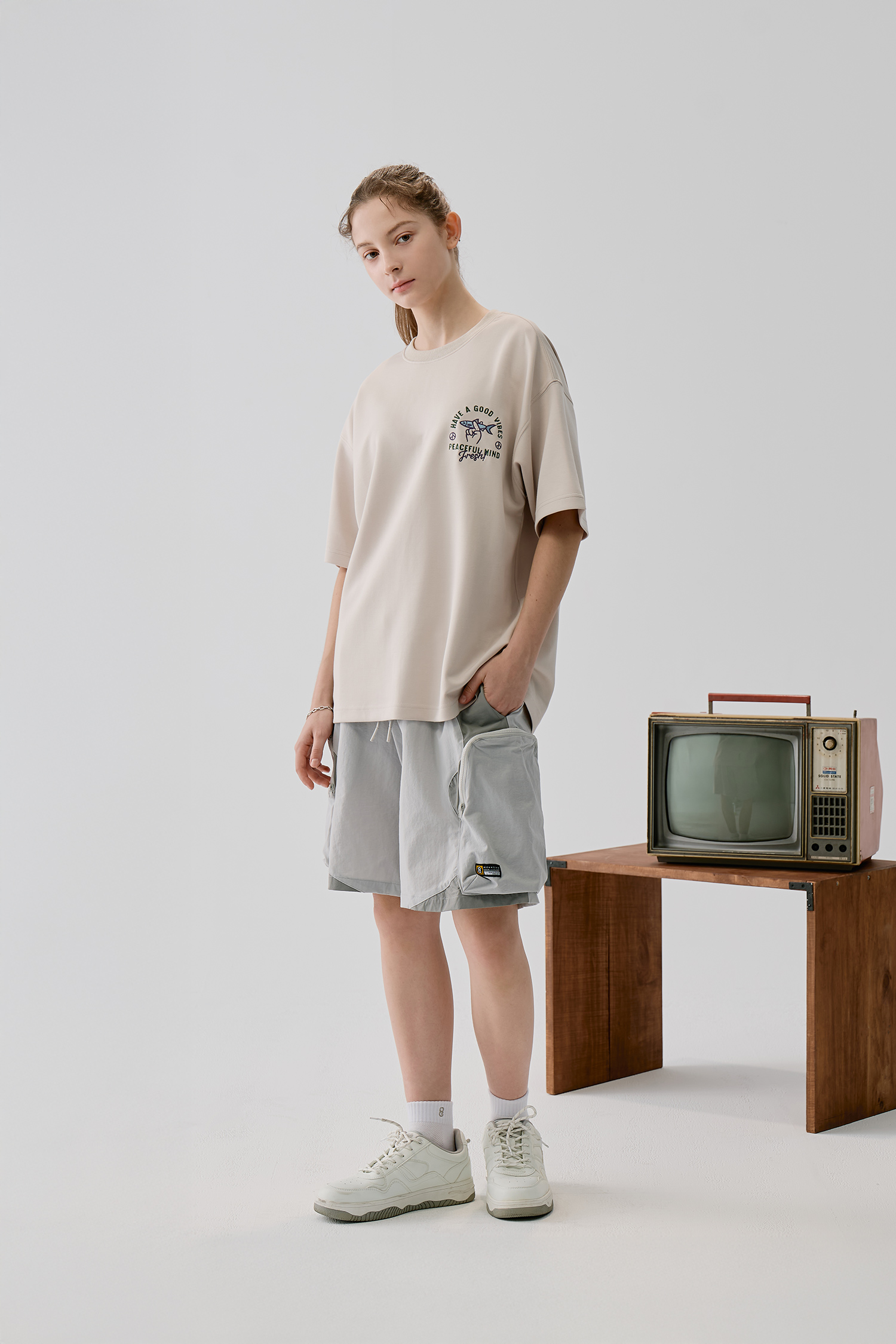 立體雙袋 拚色造型短褲