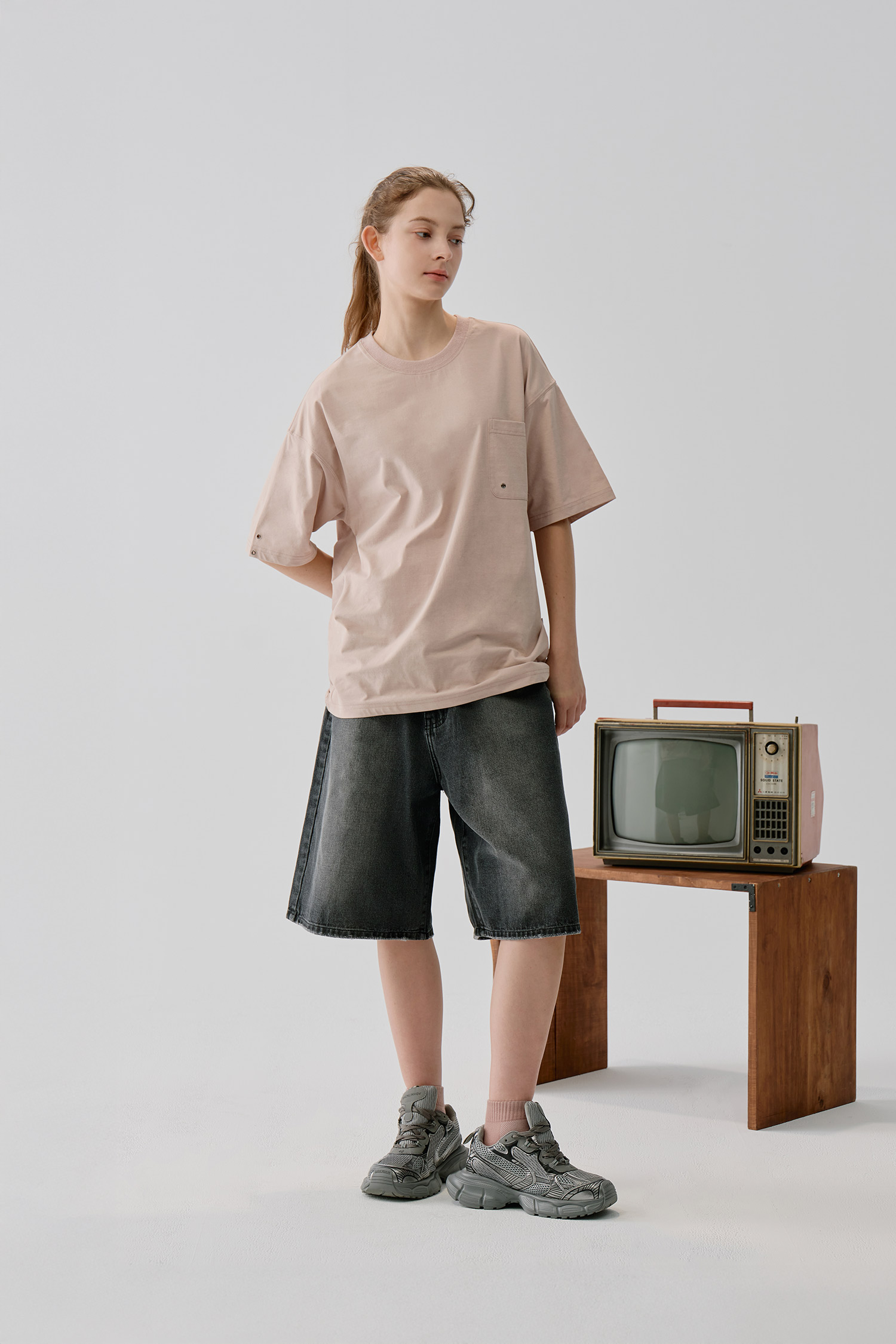 漸層水洗 丹寧七分短褲(寬版)