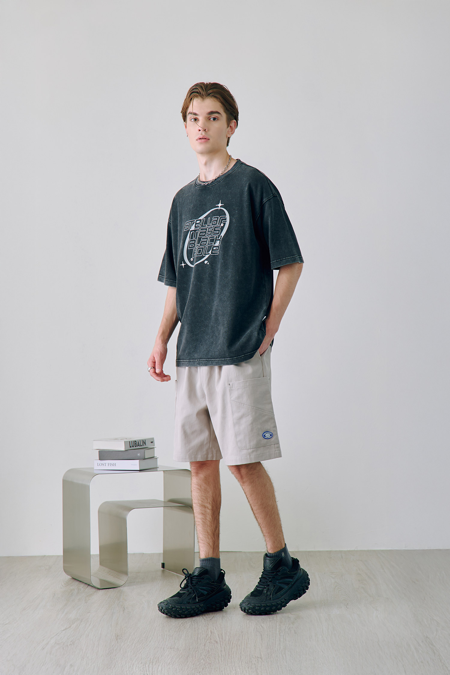 超寬版金屬釘 棉質 短褲(寬版)