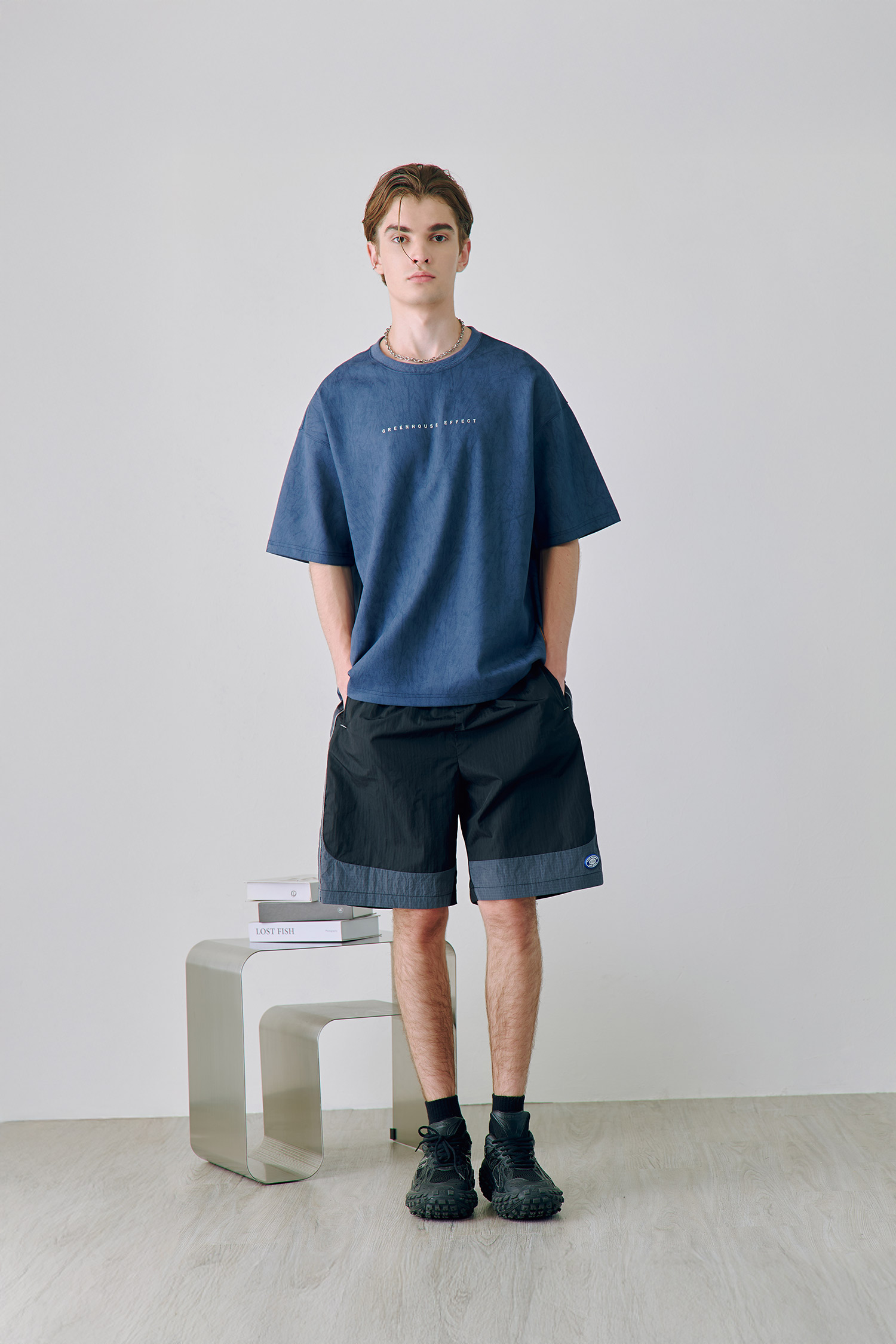 超寬版 拼色尼龍 短褲(寬版)