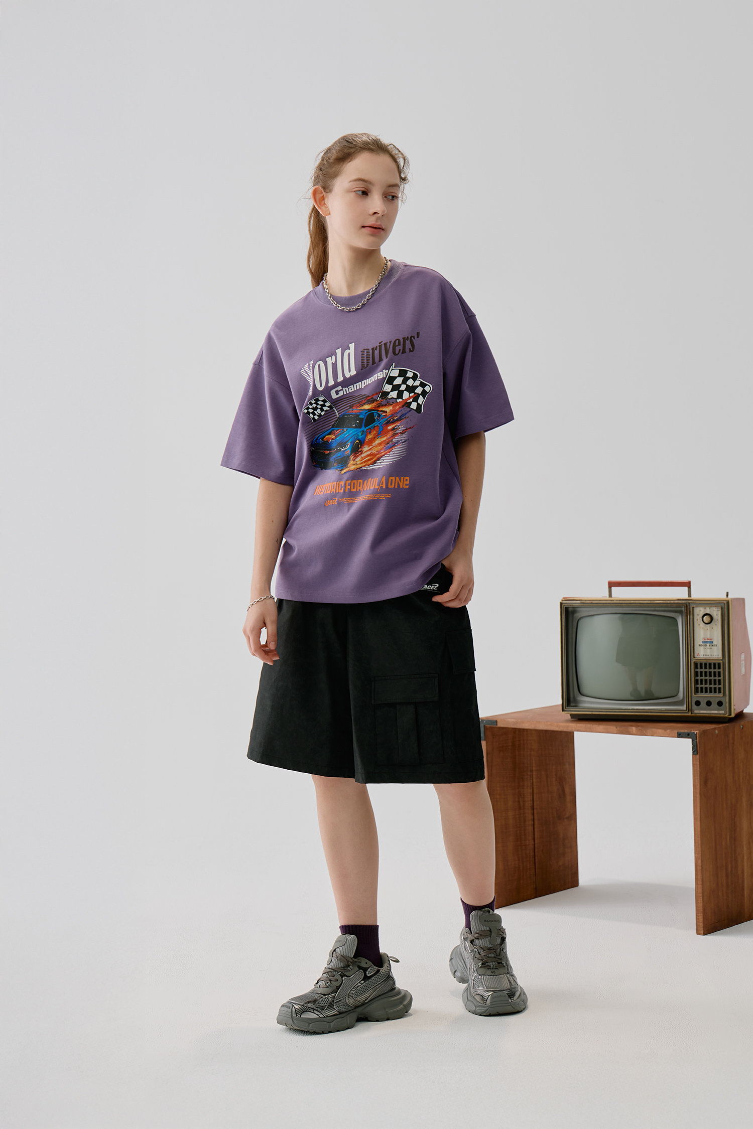 渲染機能剪接 工裝短褲(寬版)