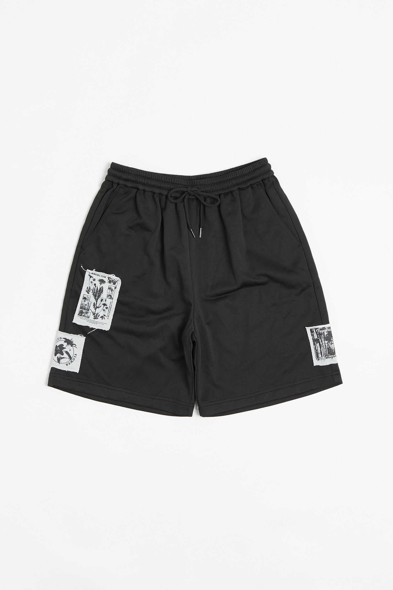 植物構造 毛邊貼布 短褲 (寬版)