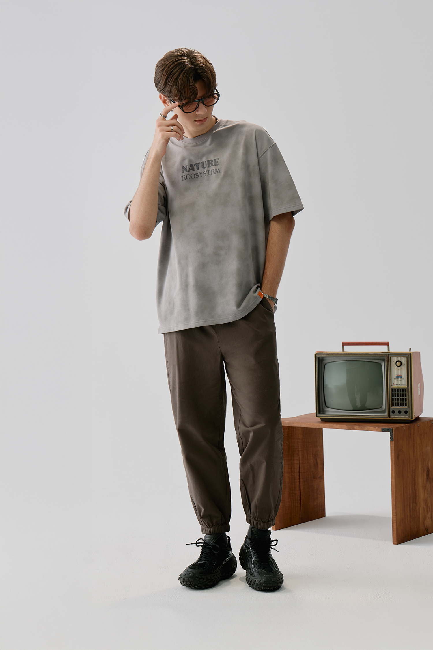 撞色夾標 棉質縮口長褲