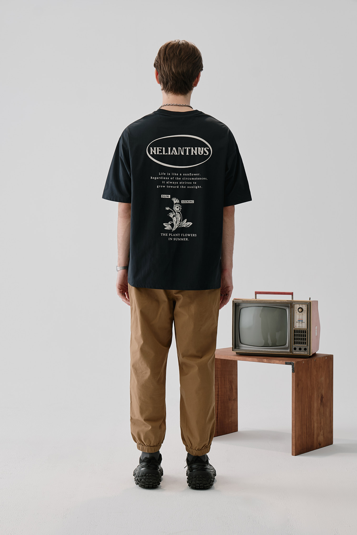 撞色夾標 棉質縮口長褲