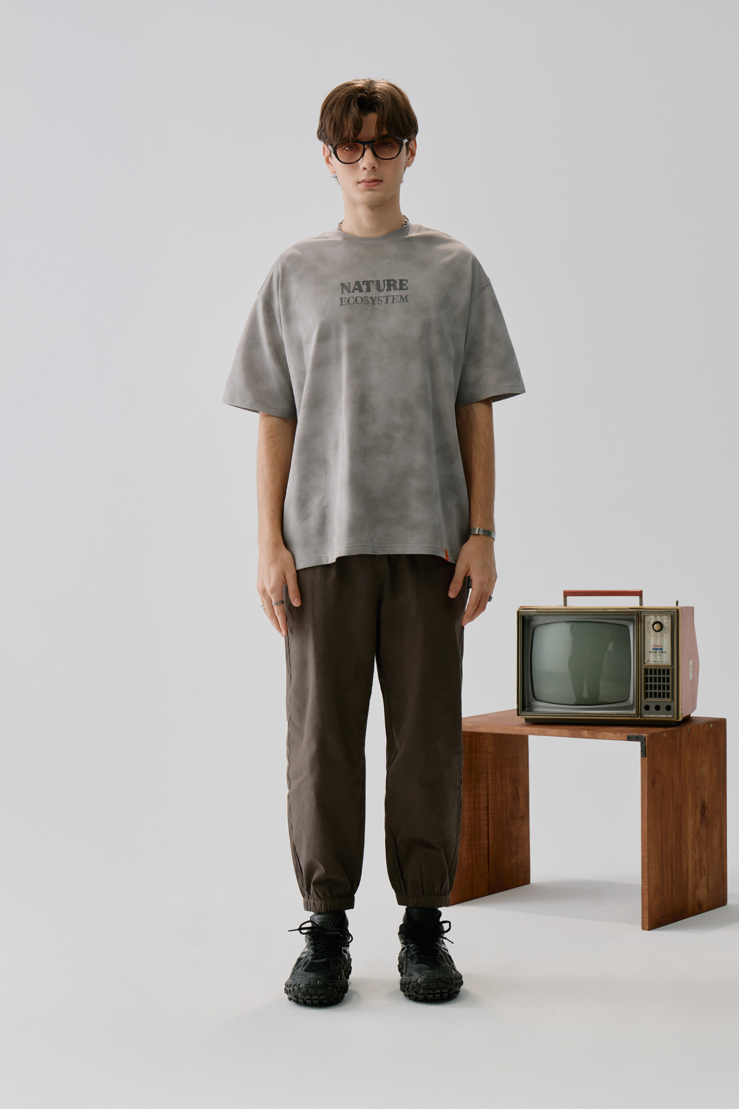 撞色夾標 棉質縮口長褲