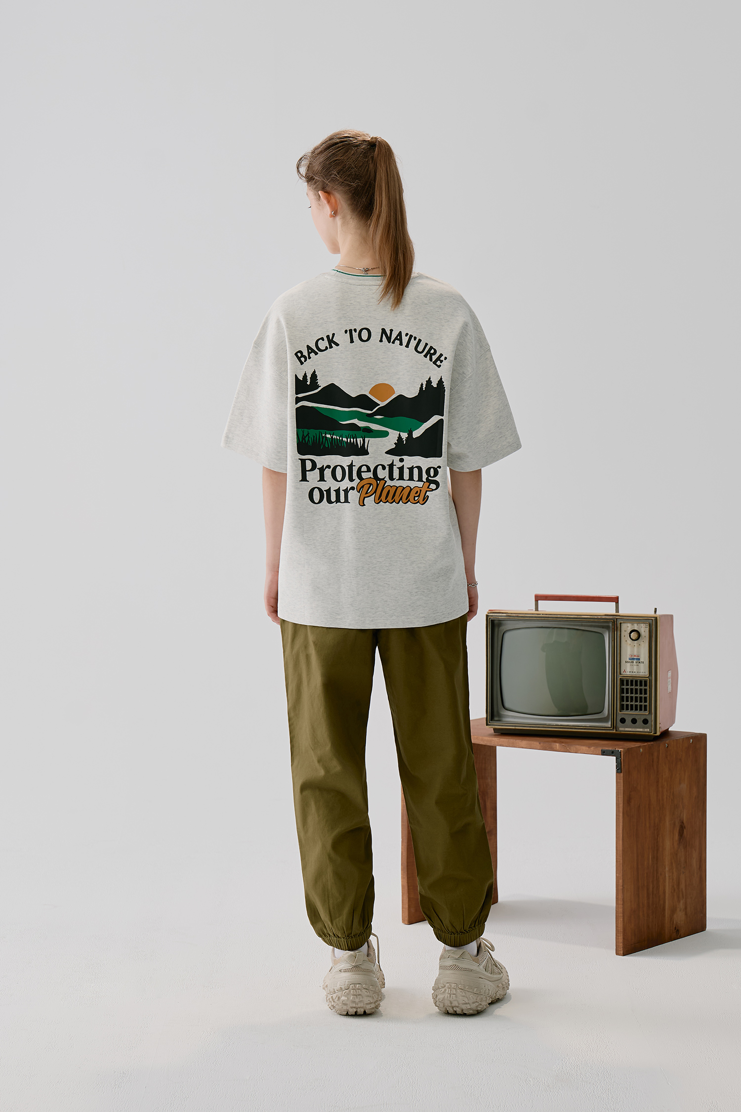 撞色夾標 棉質縮口長褲