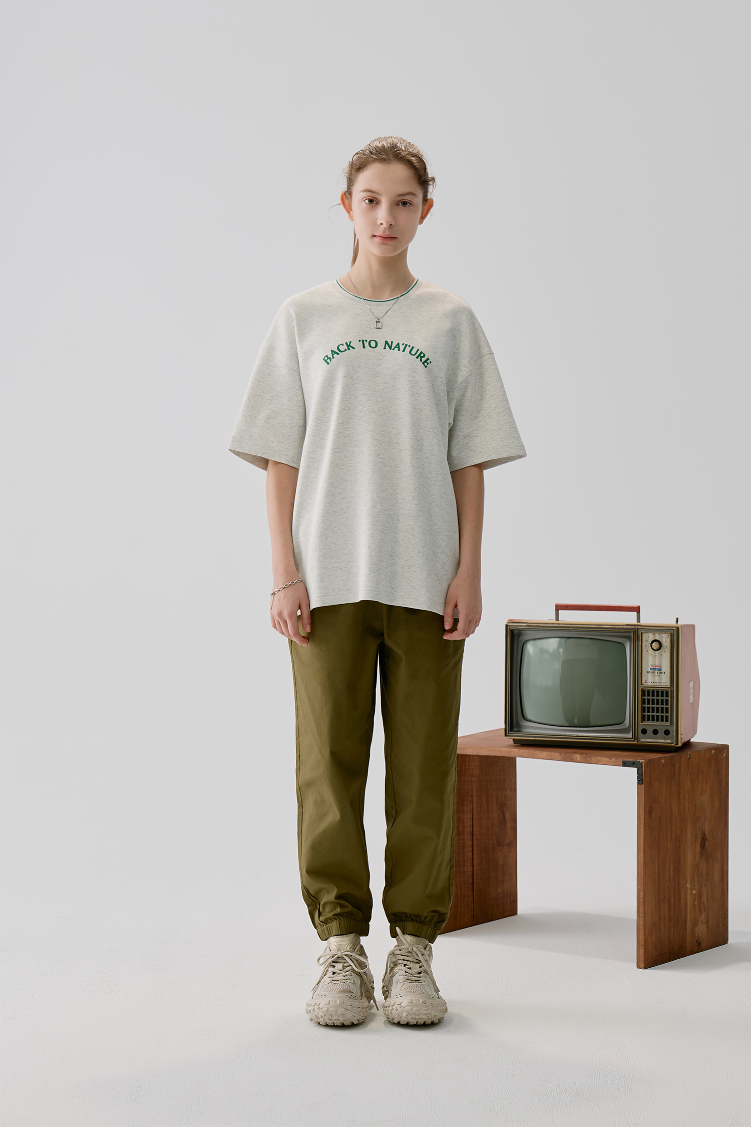 撞色夾標 棉質縮口長褲