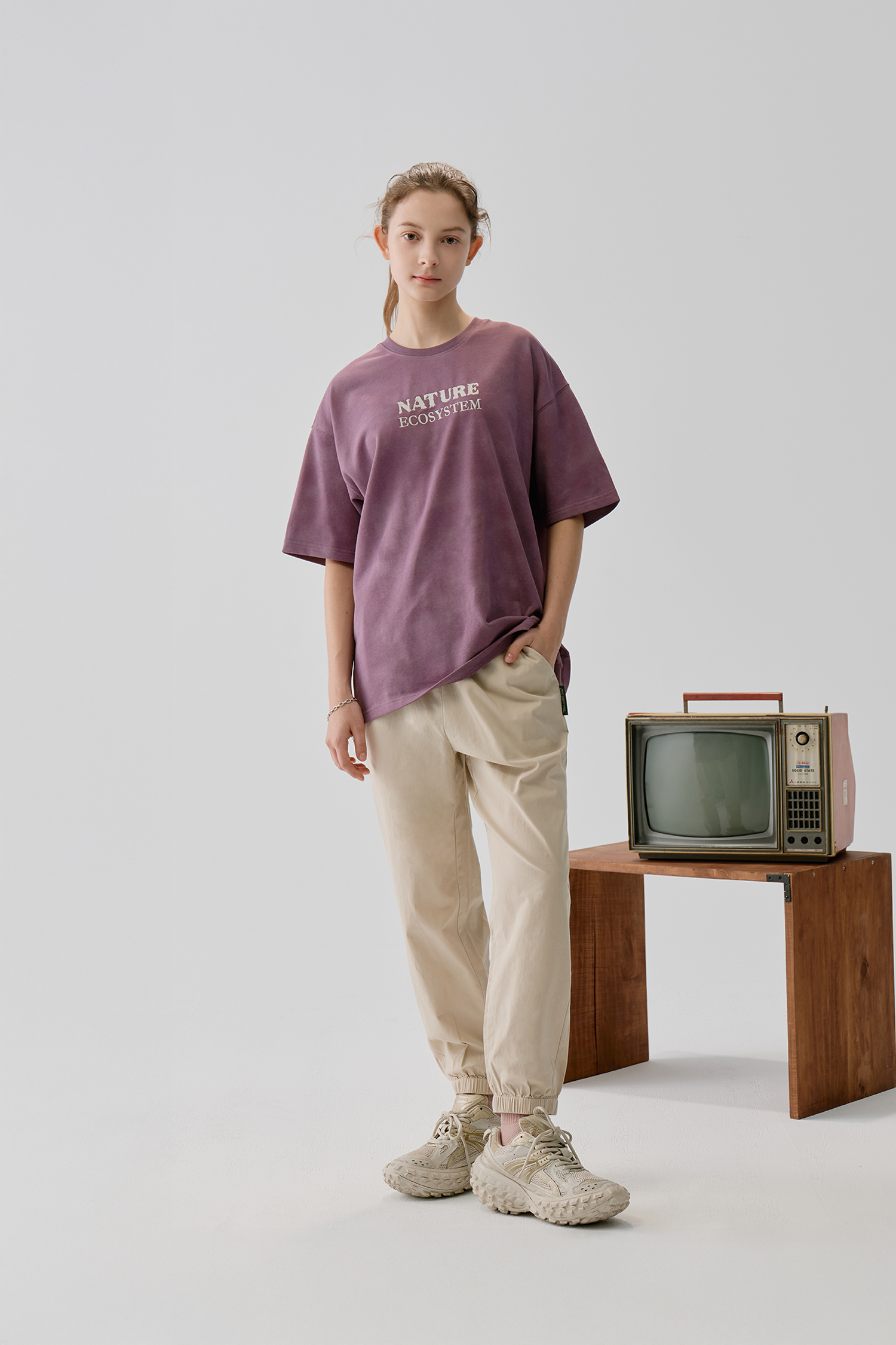 撞色夾標 棉質縮口長褲