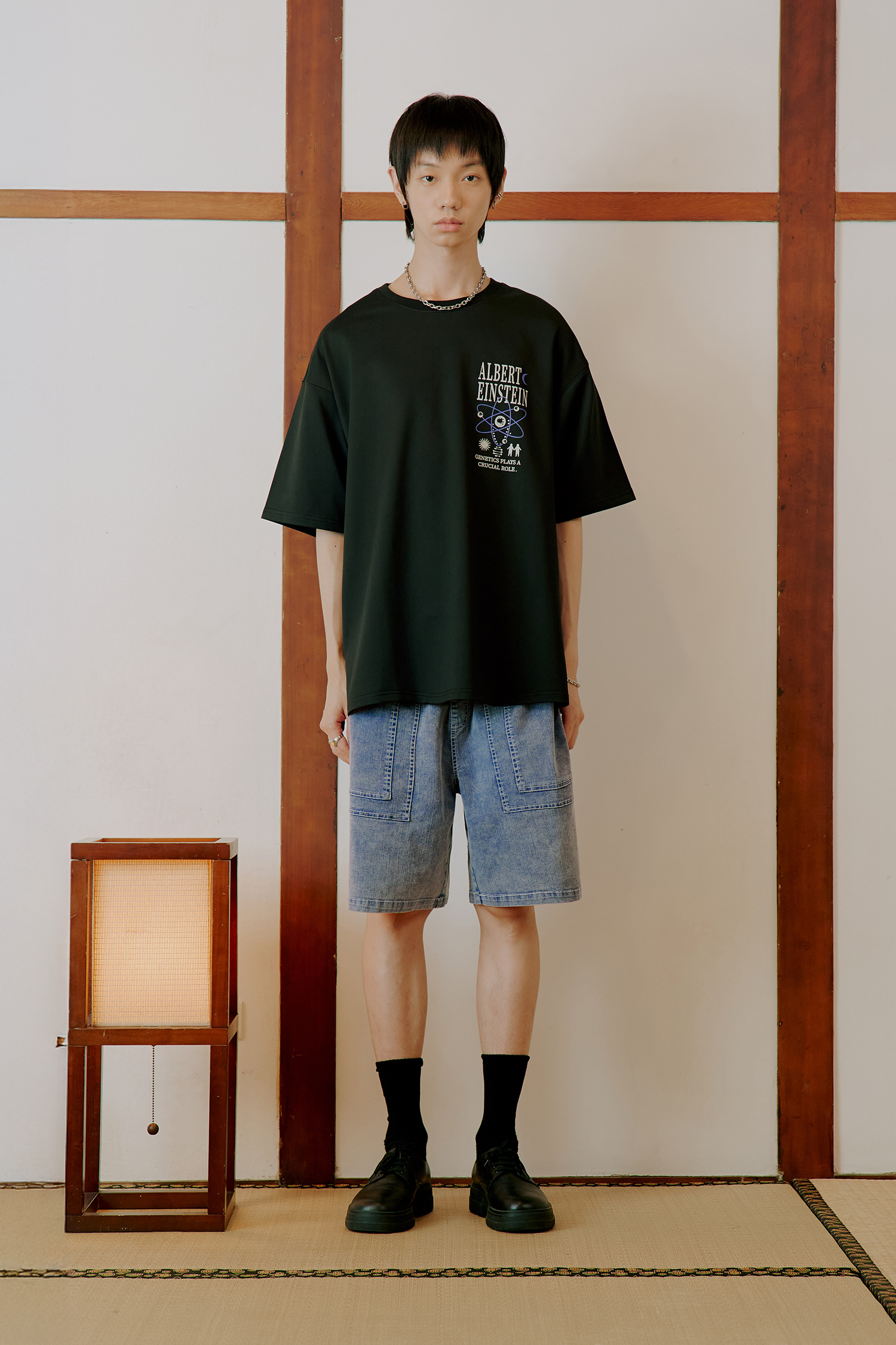 明線配色 洗水牛仔短褲