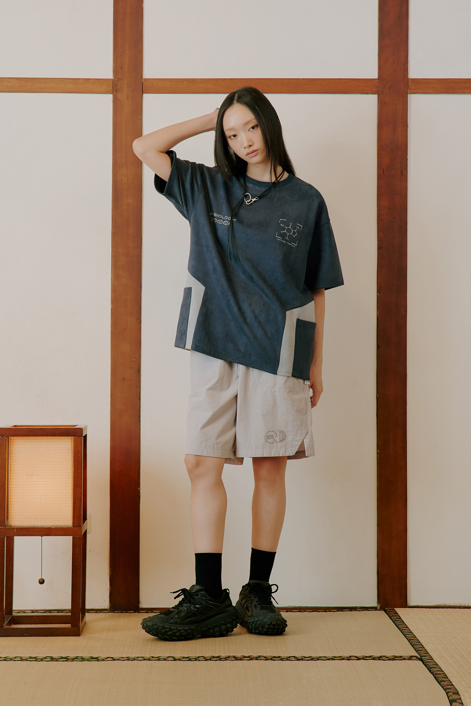 撞色拼接 開叉短褲(寬版)