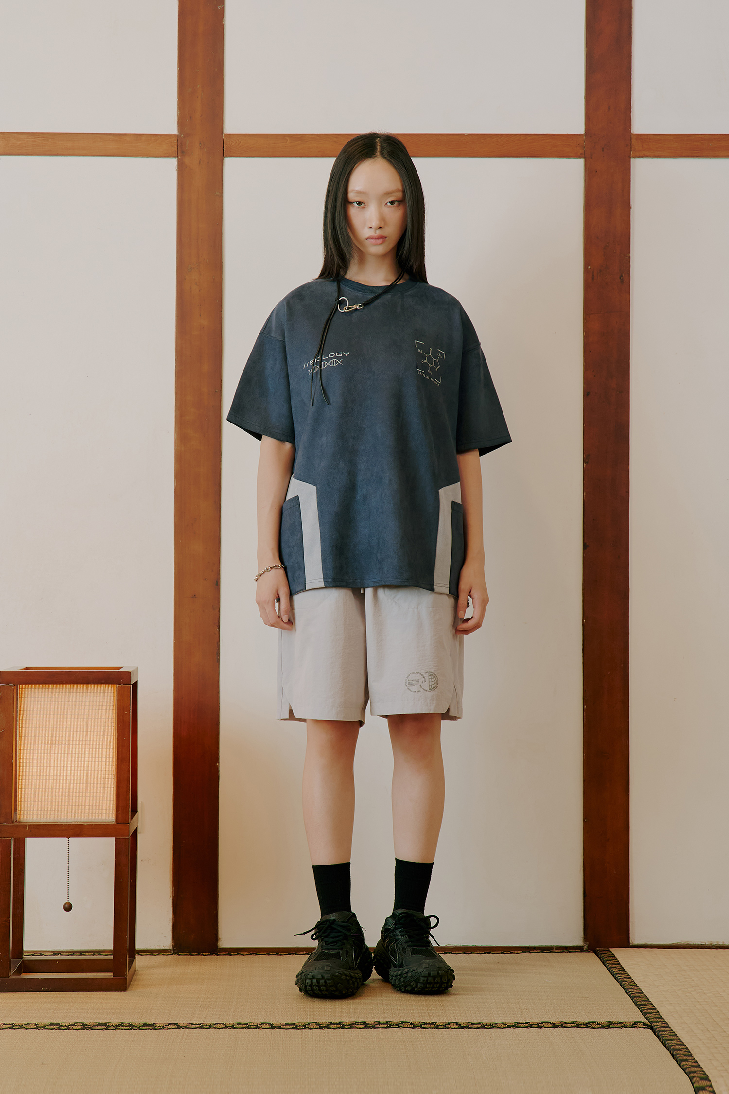 撞色拼接 開叉短褲(寬版)