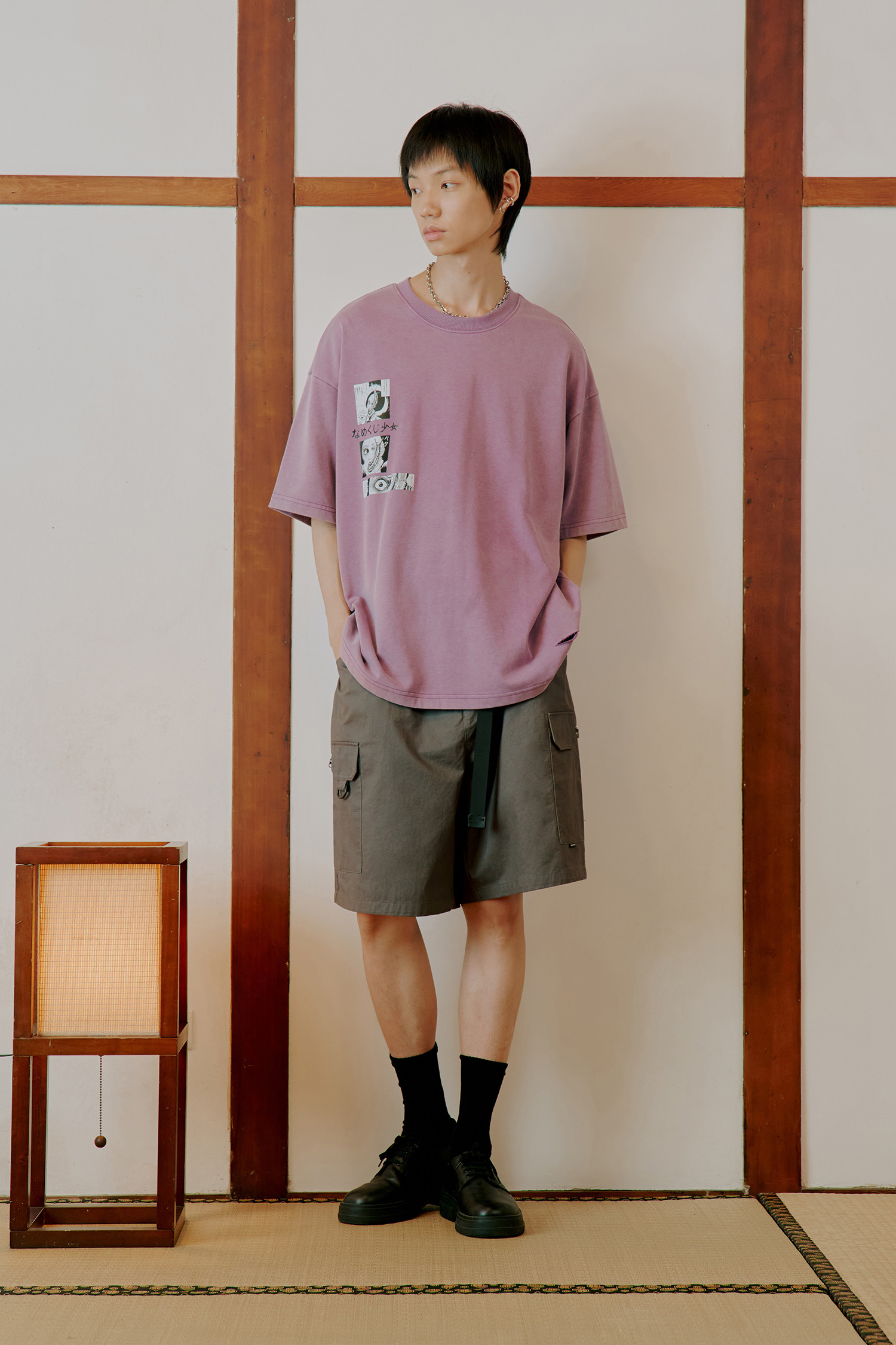 水洗棉質 腰帶工裝短褲(寬版)