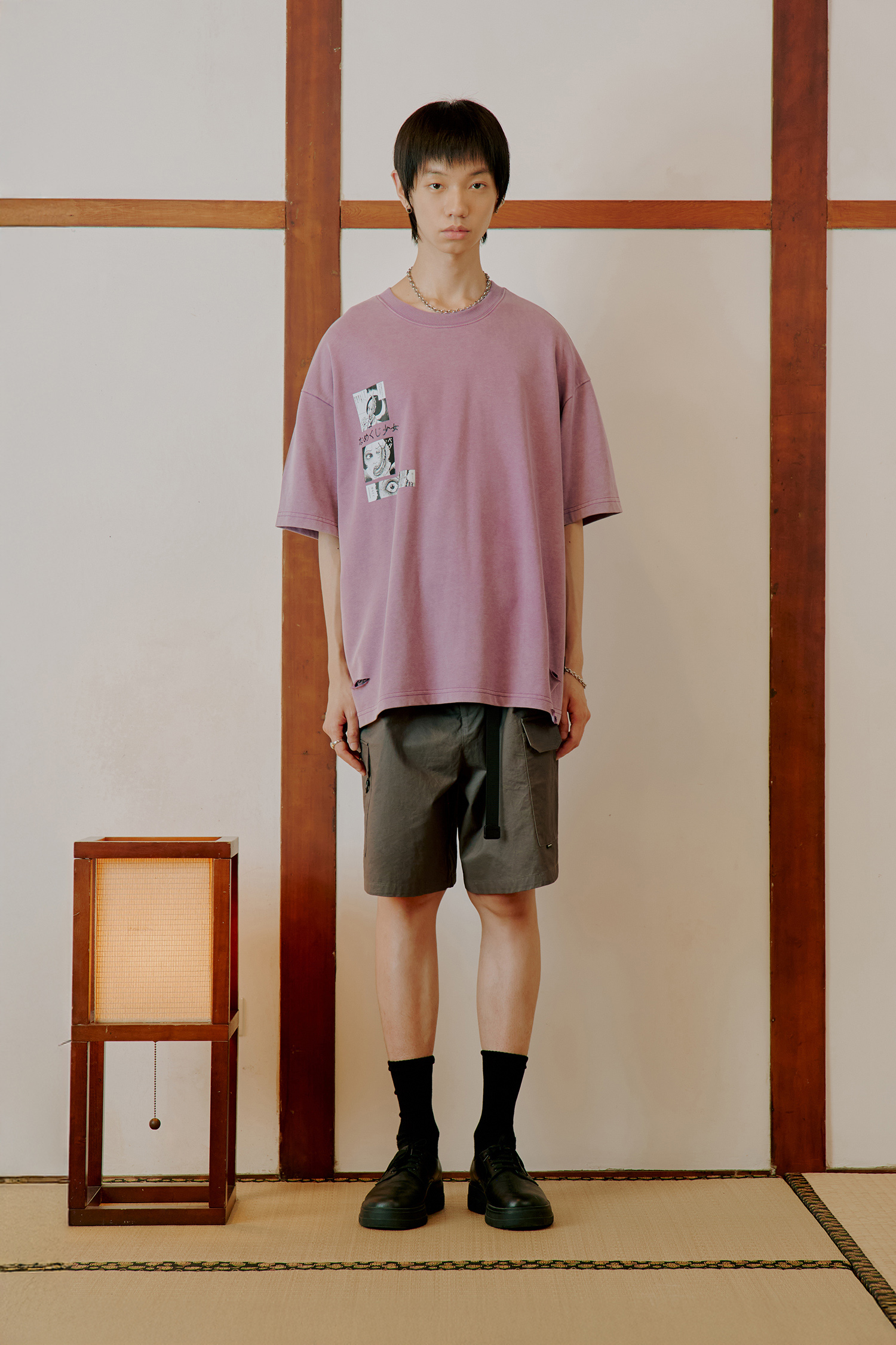 水洗棉質 腰帶工裝短褲(寬版)