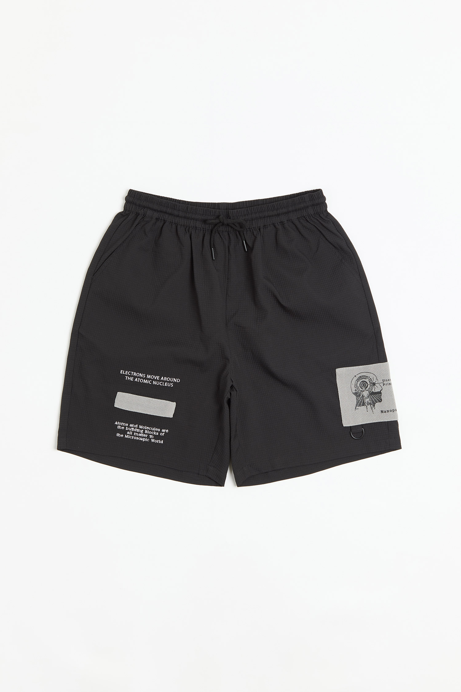 貼布圖案 壓格織紋 短褲(寬版)