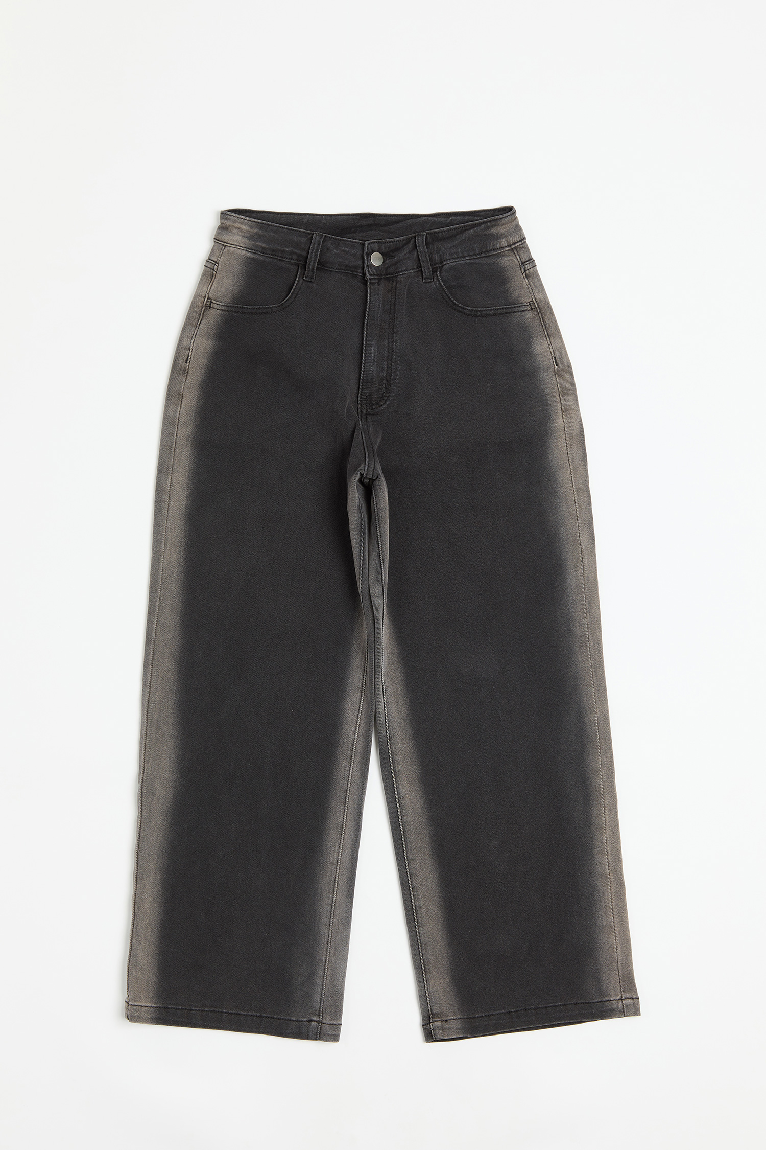 日系刷色 極彈牛仔寬版直筒褲