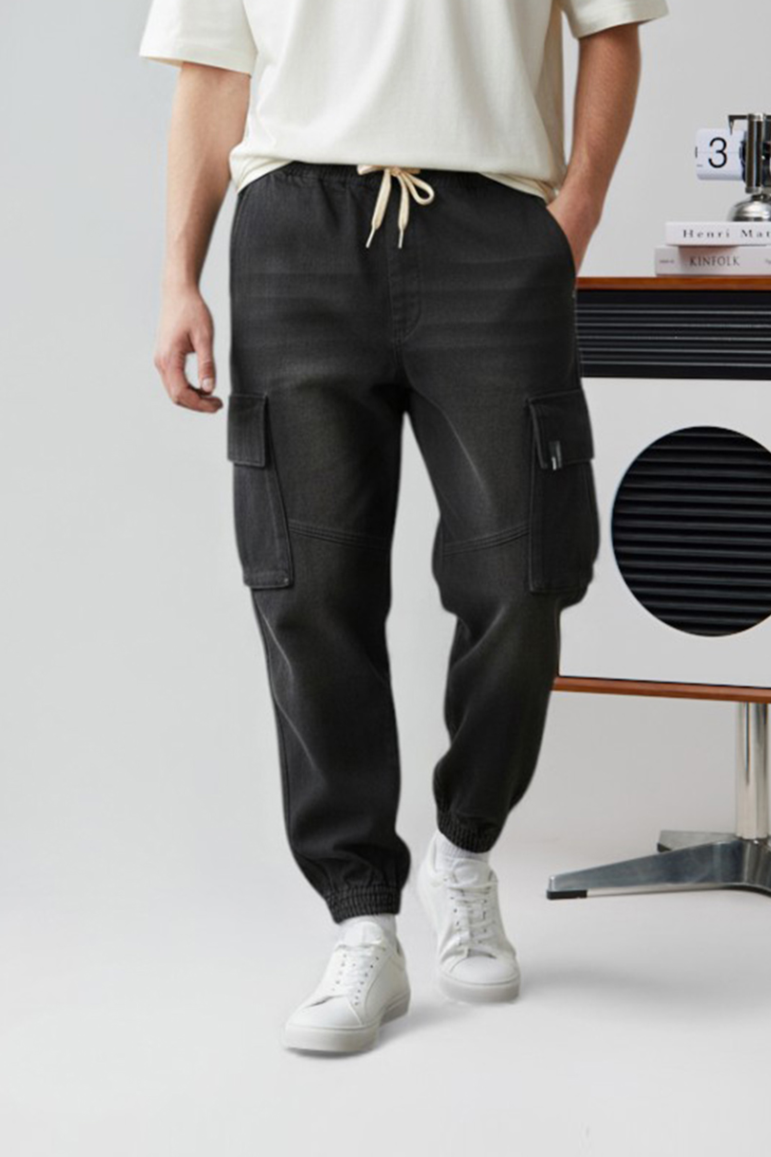 工裝刷色 牛仔縮口長褲