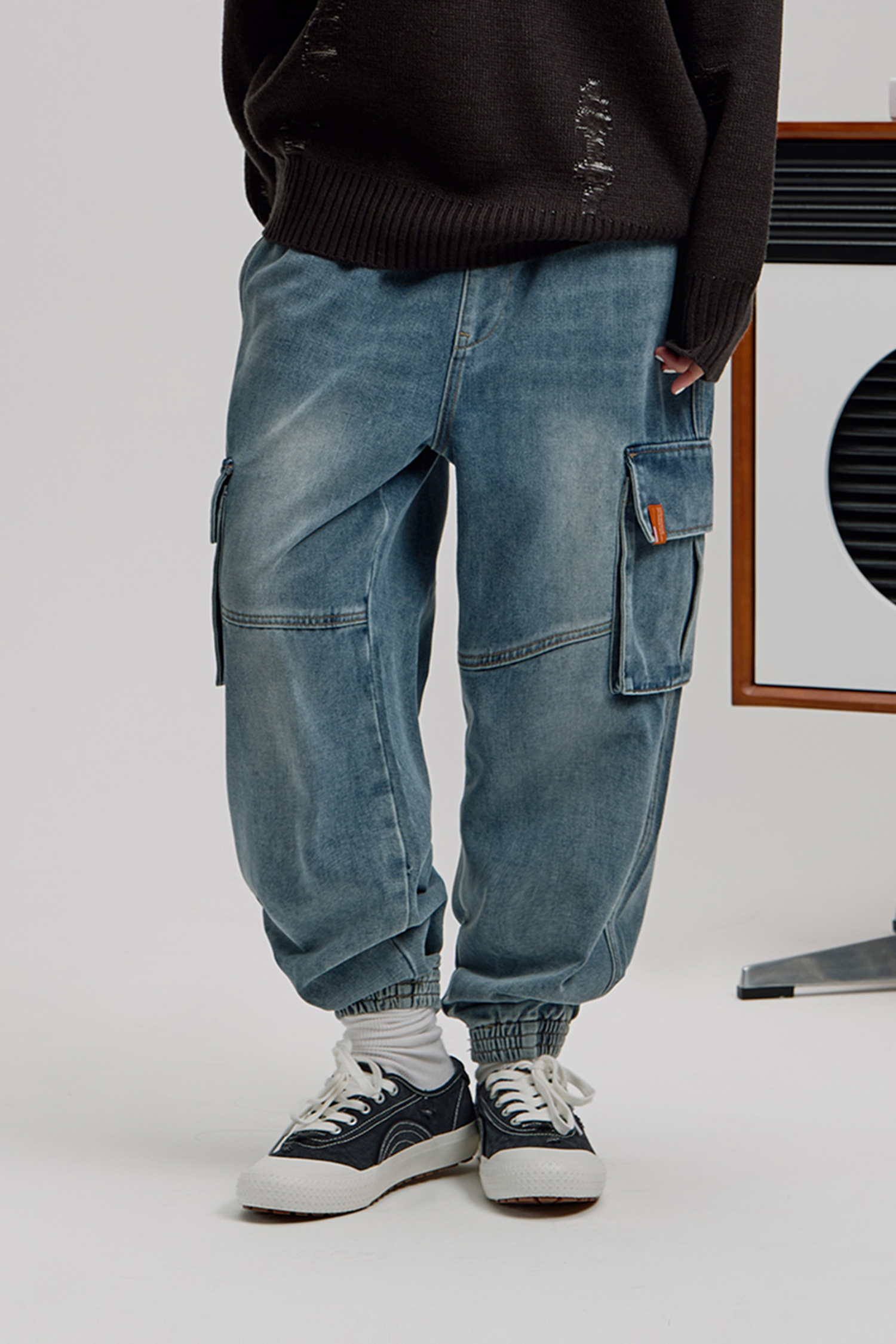 工裝刷色 牛仔縮口長褲