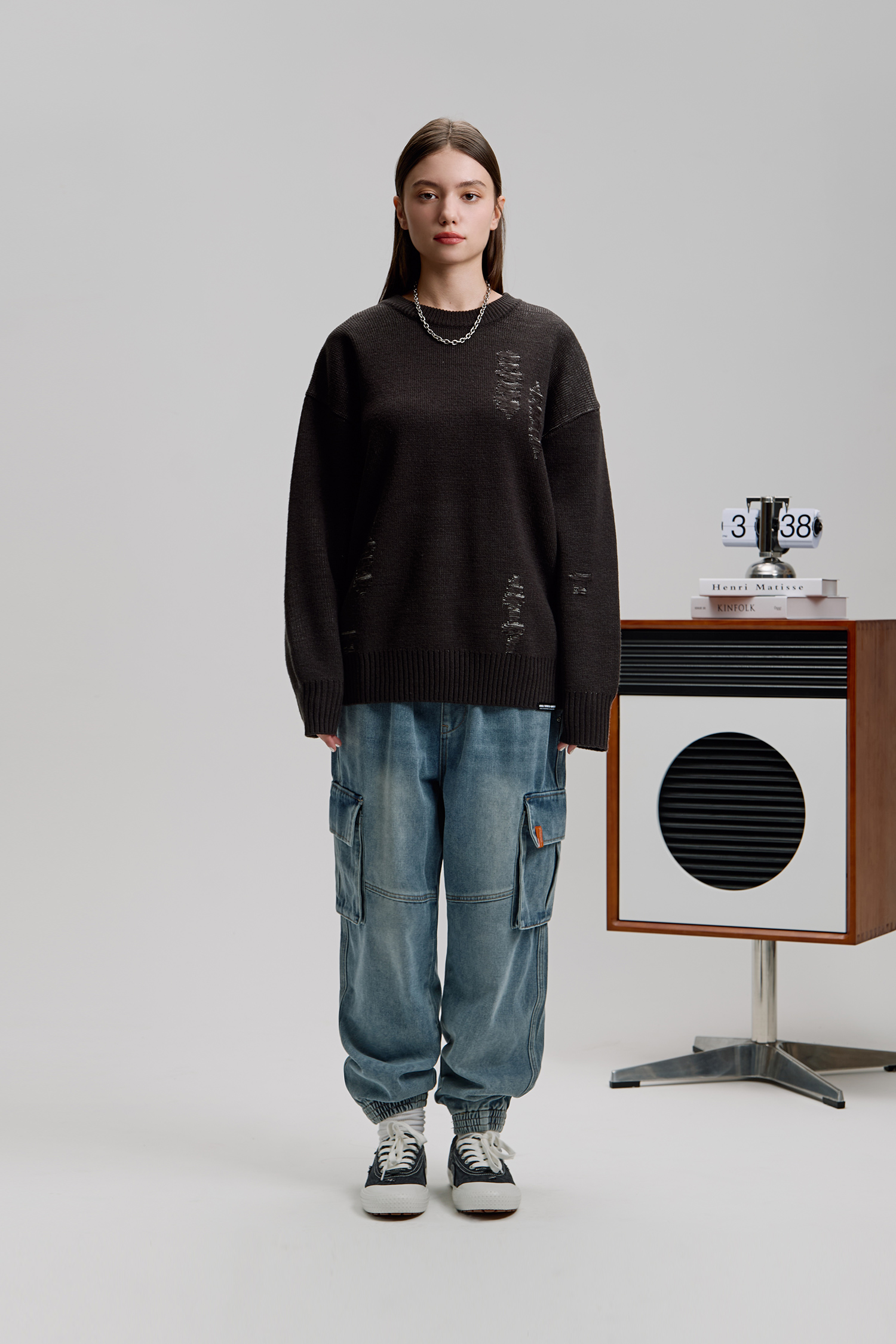 工裝刷色 牛仔縮口長褲