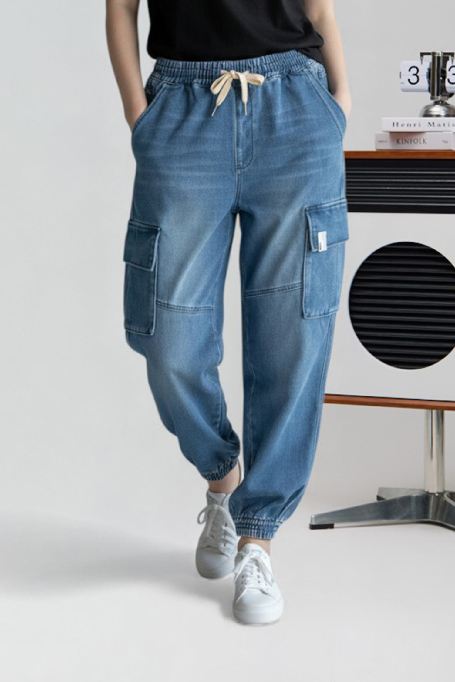 工裝刷色 牛仔縮口長褲