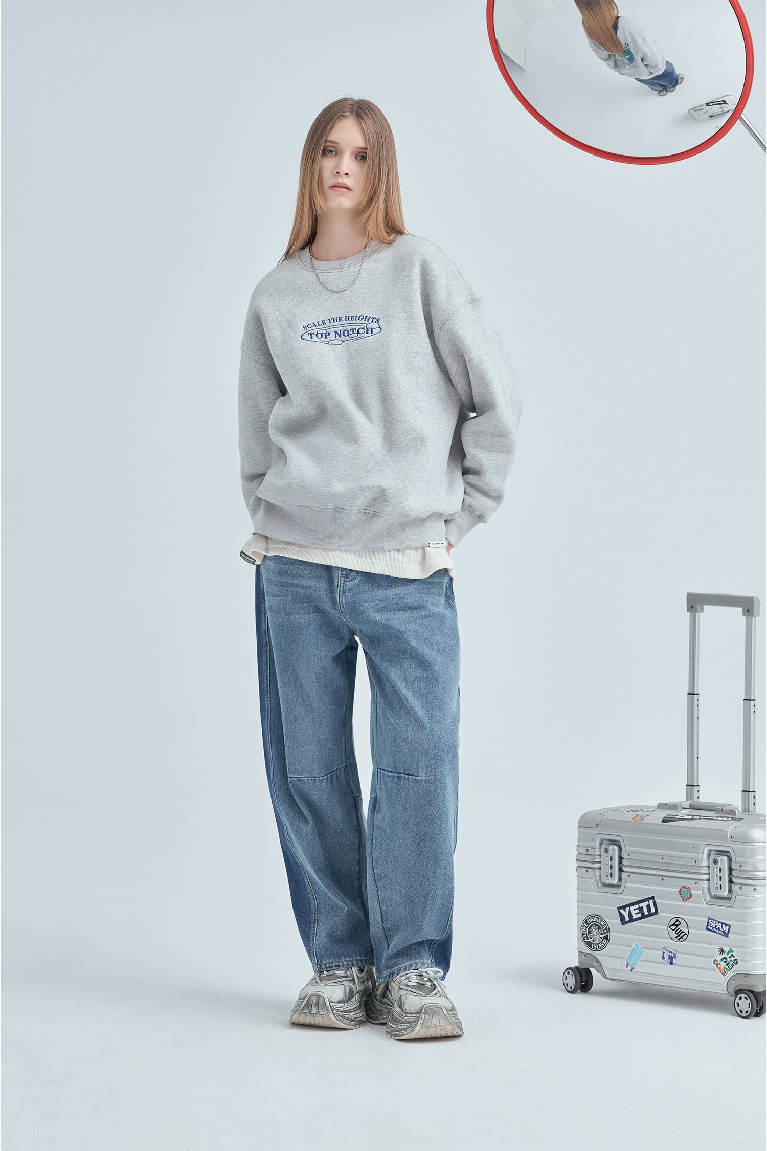 雙色設計 拼接牛仔長褲