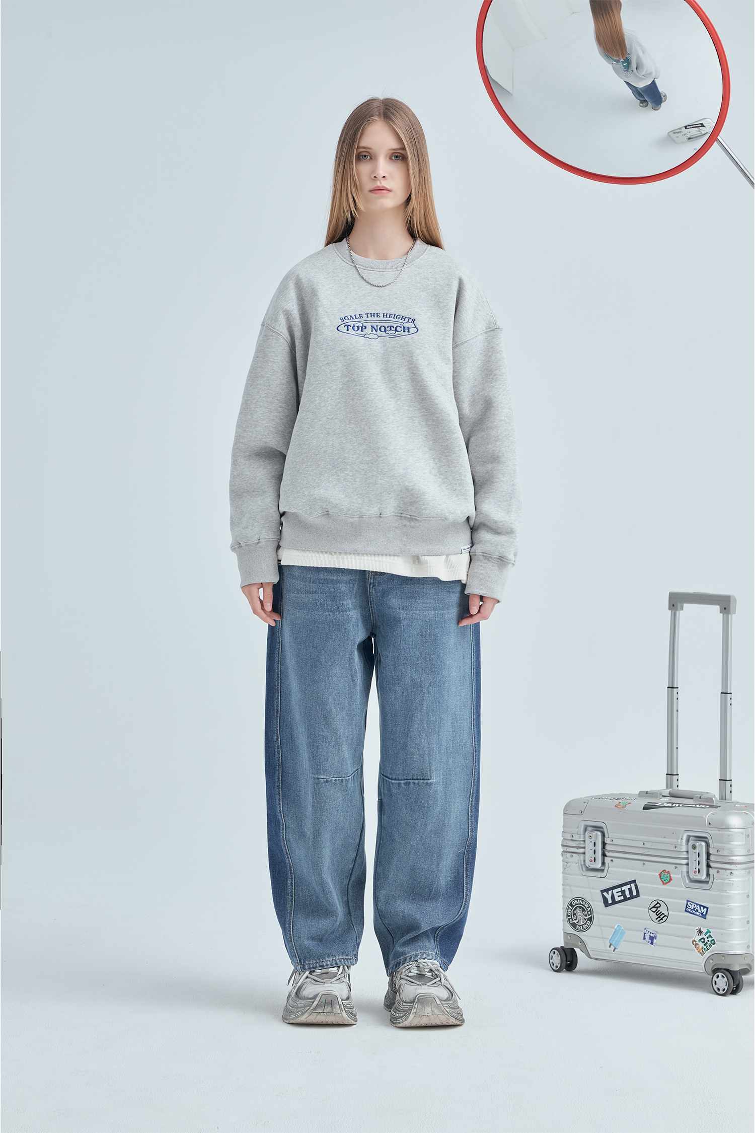 雙色設計 拼接牛仔長褲