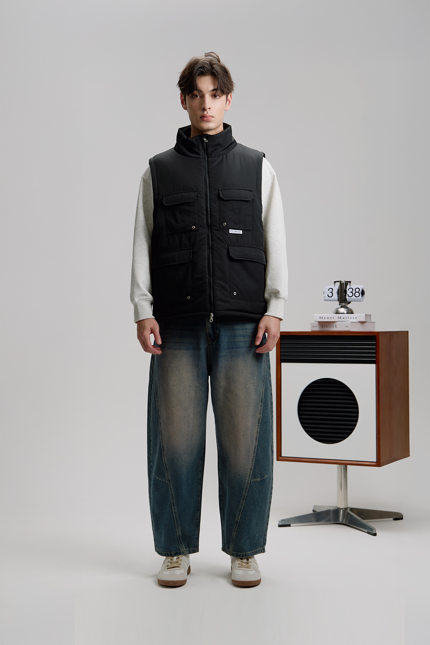 刷色牛仔彎刀褲(寬版)