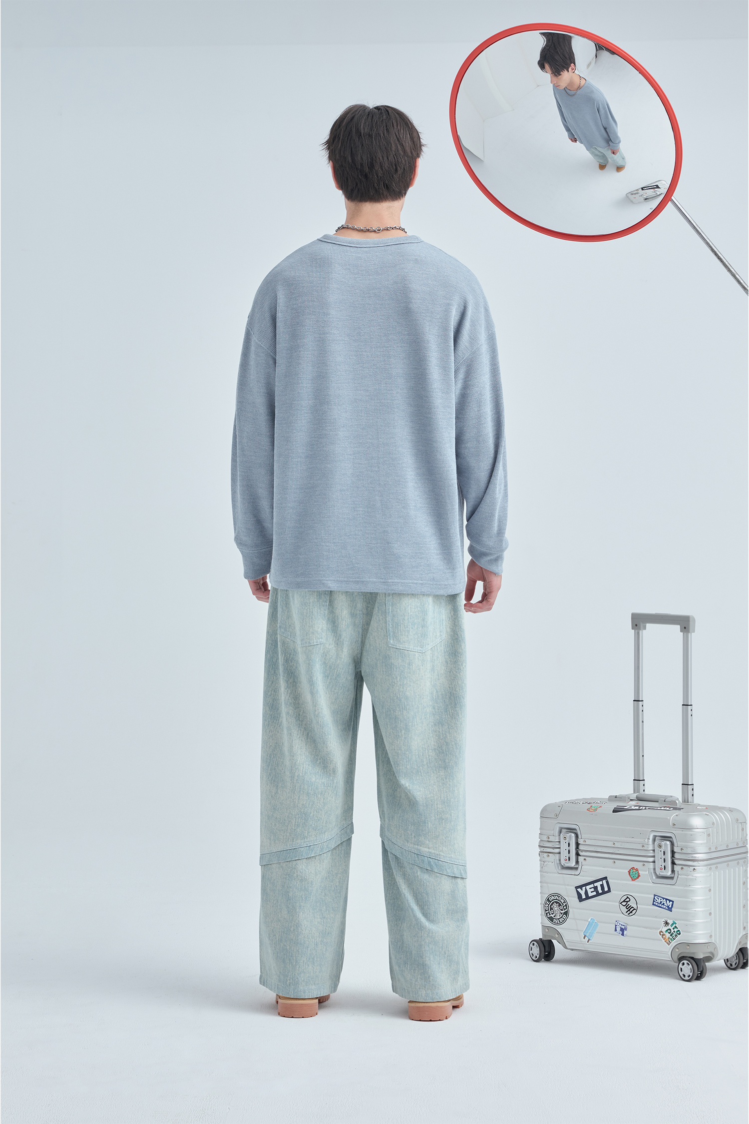 韓系 竹節 牛仔長褲