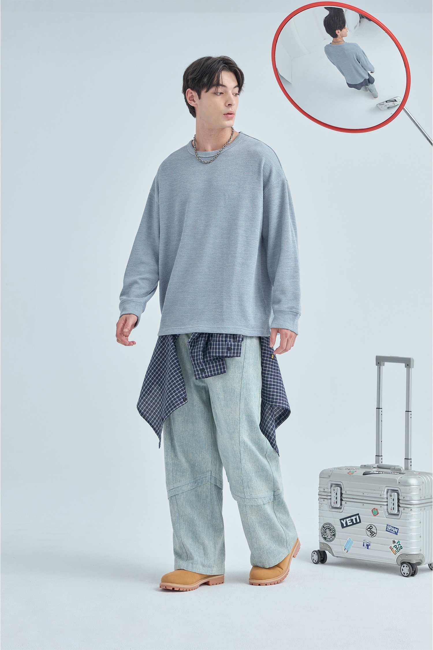 韓系 竹節 牛仔長褲