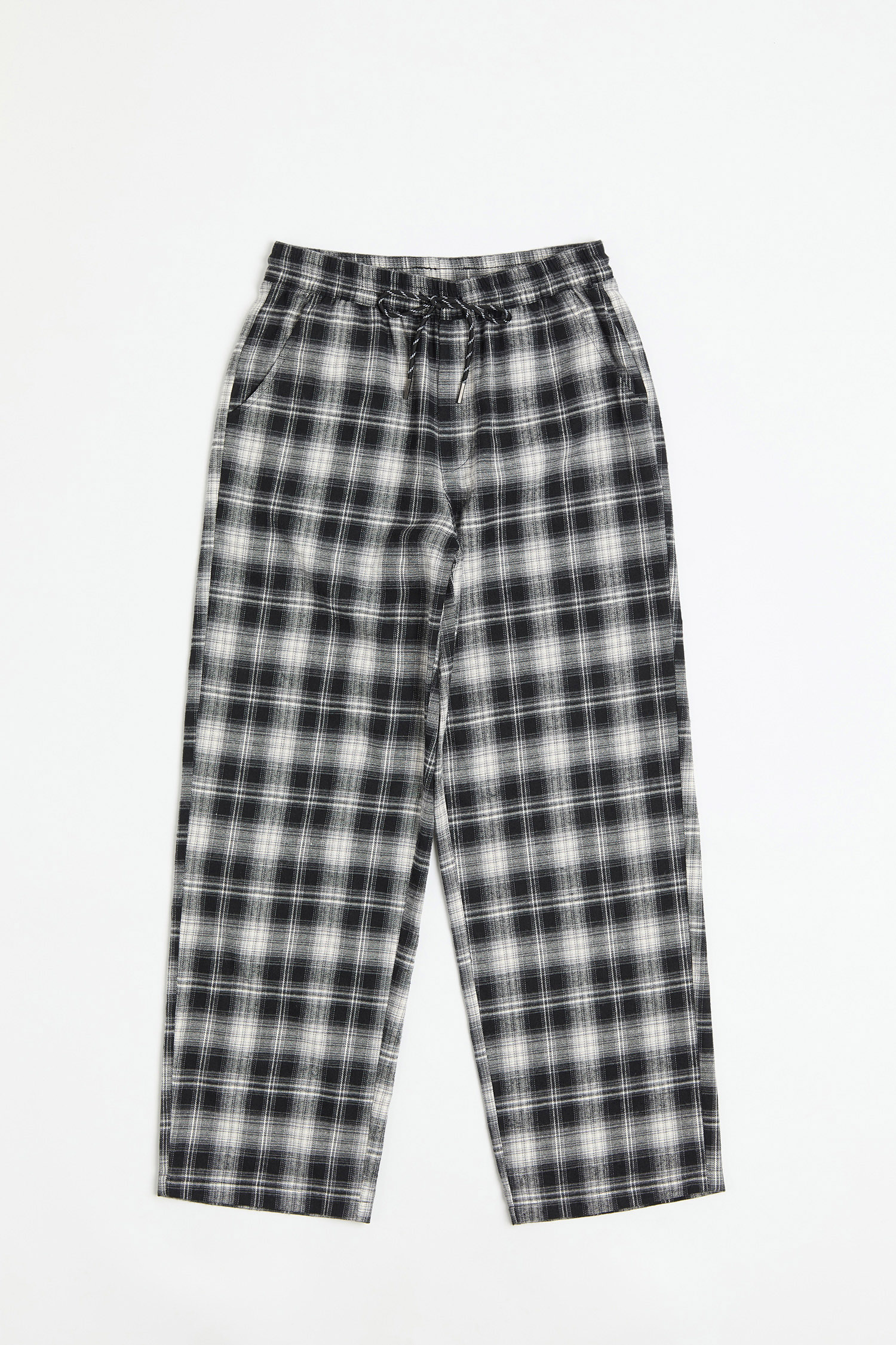 基礎直筒 磨毛格紋長褲