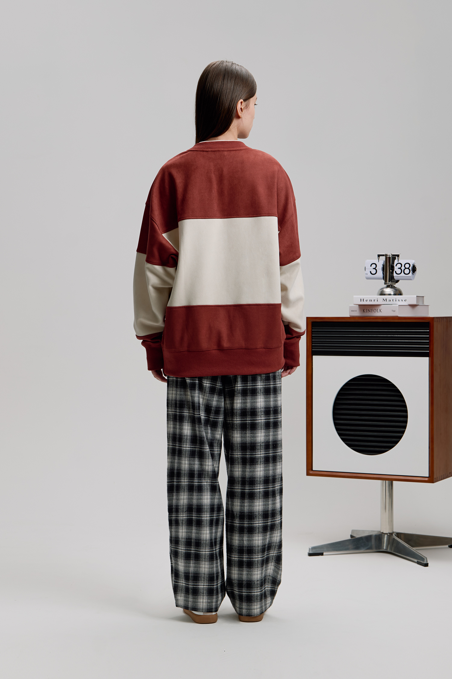 基礎直筒 磨毛格紋長褲