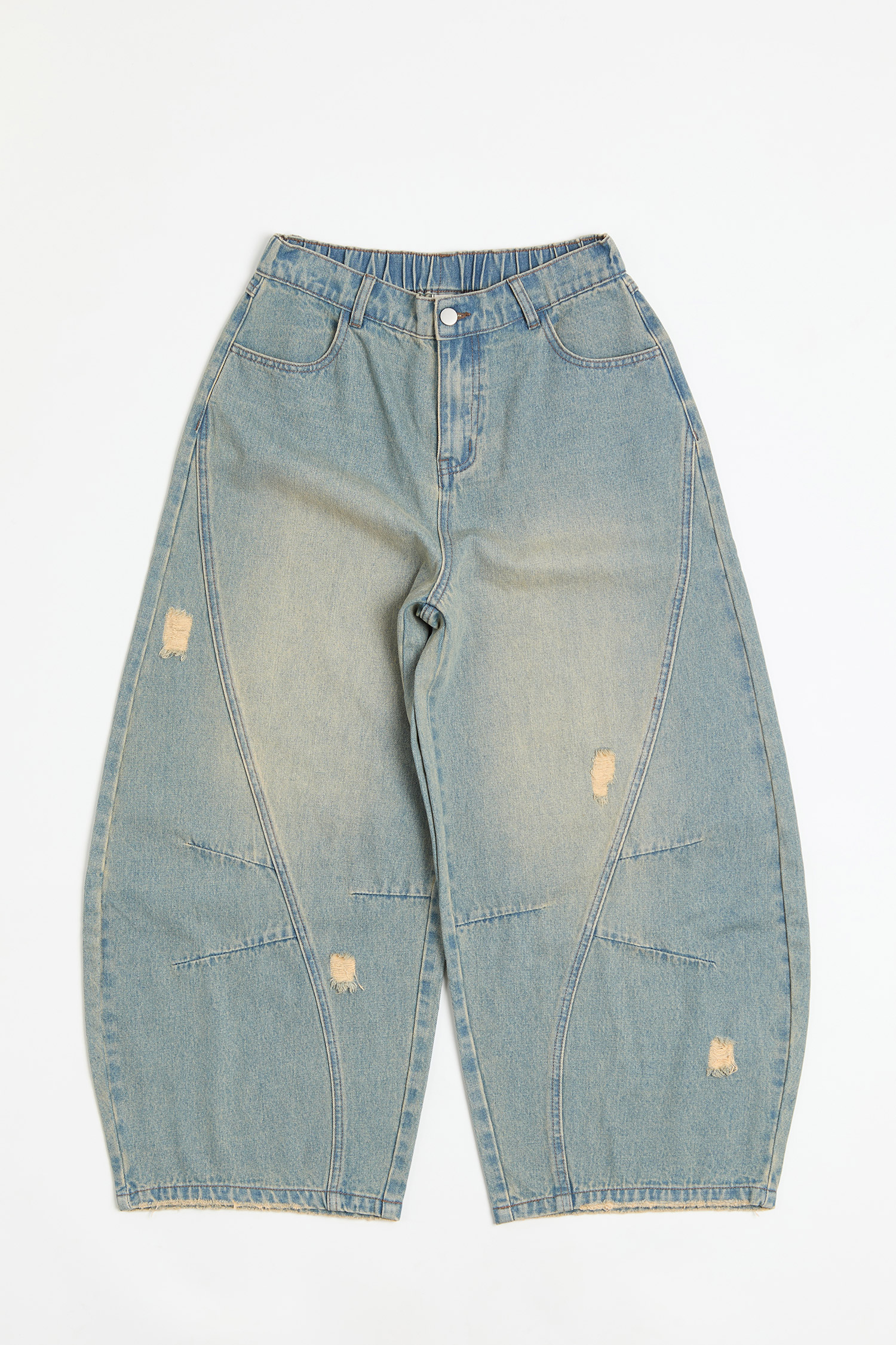 刷舊水洗 彎刀牛仔長褲(寬版)