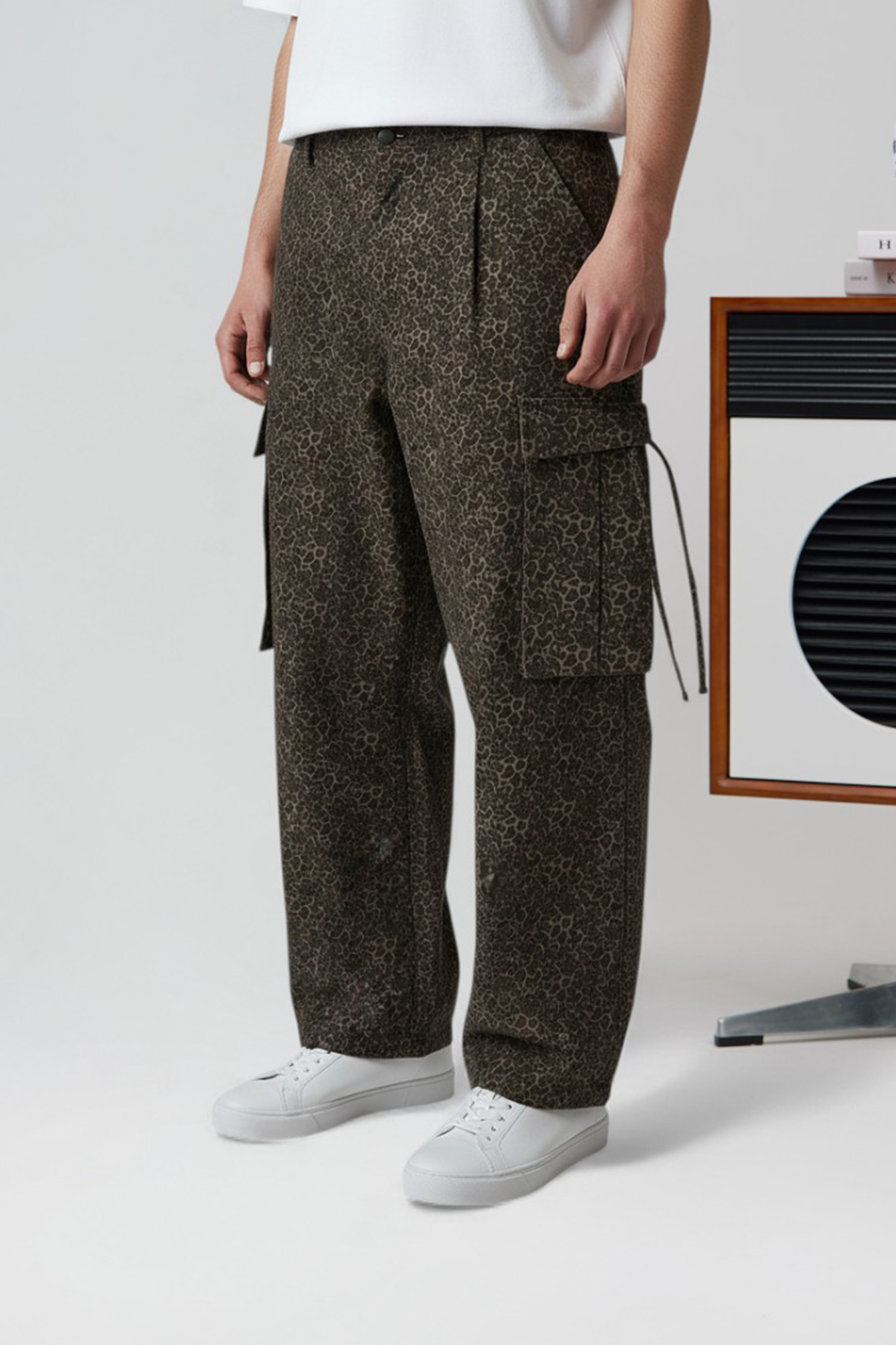 豹紋水洗 工裝長褲(寬版)