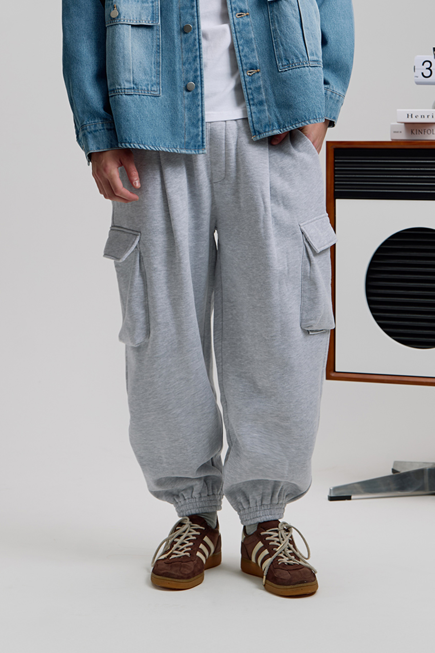 立體口袋 刷毛縮口長褲