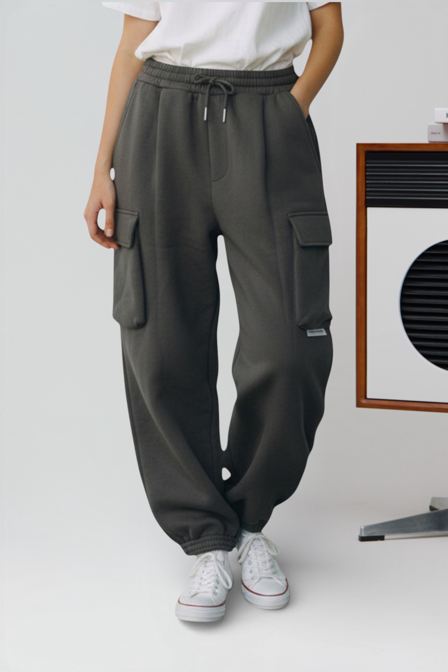 立體口袋 刷毛縮口長褲