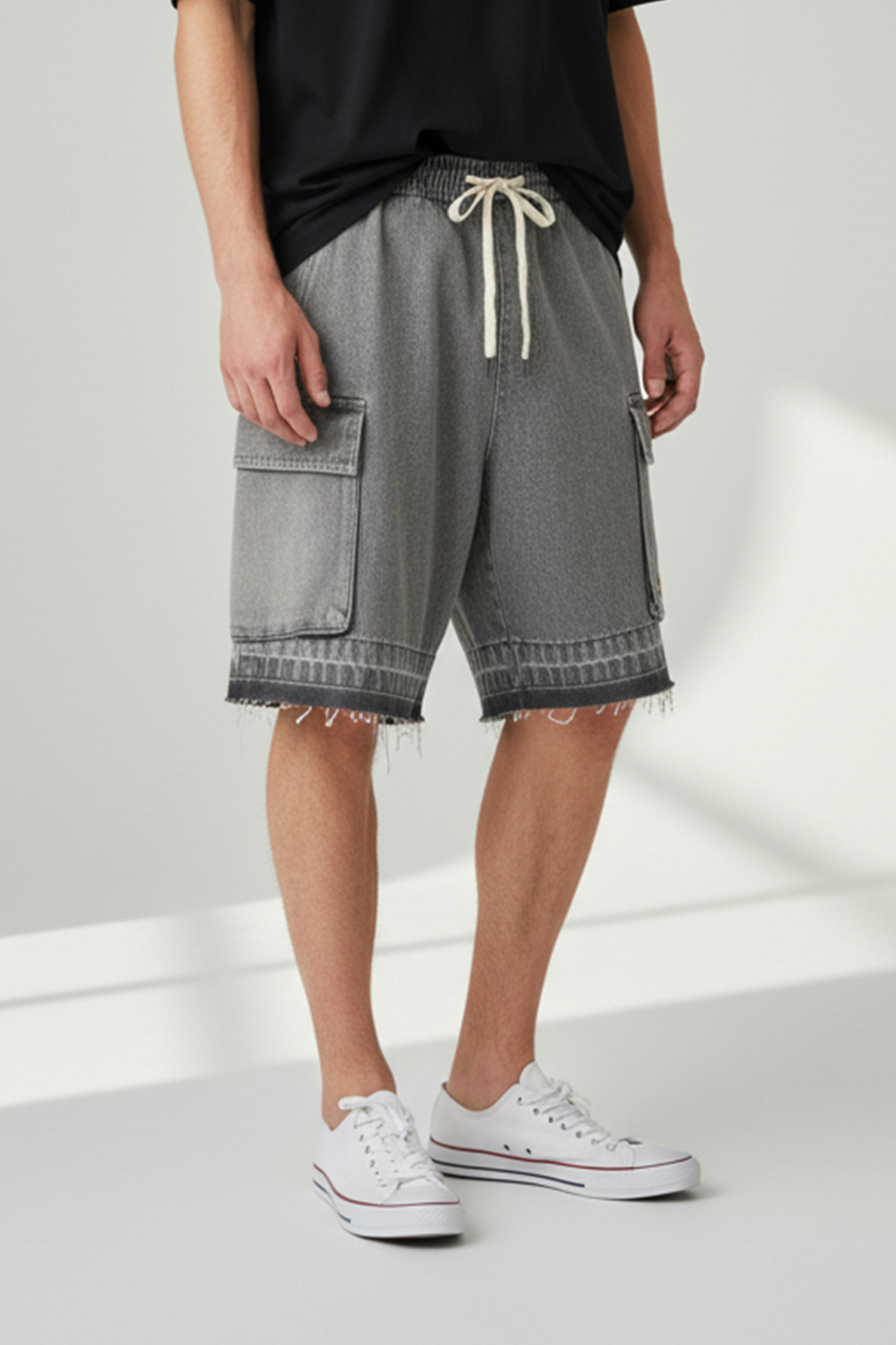 復古水洗牛仔短褲(寬版)