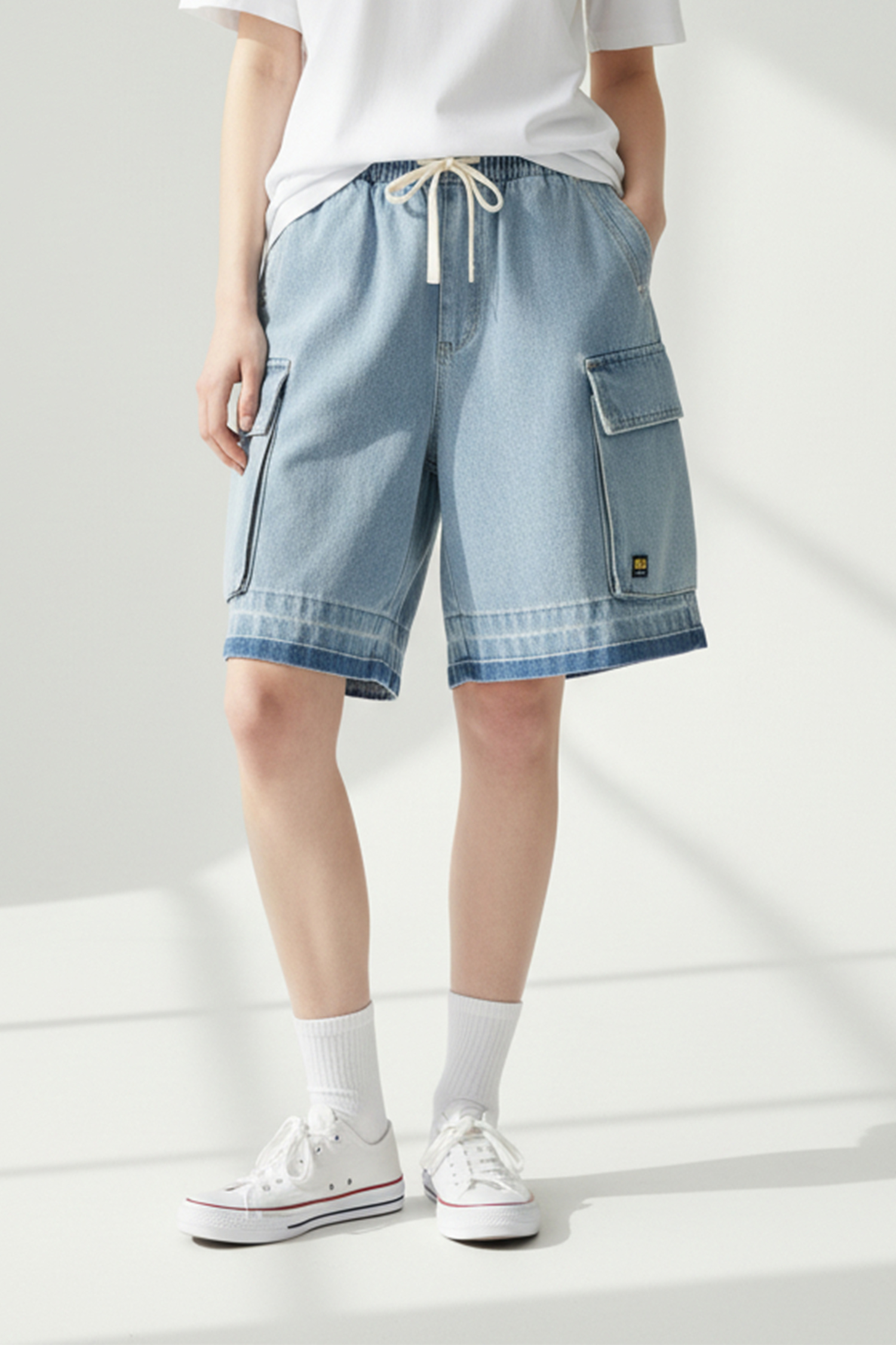 復古水洗牛仔短褲(寬版)