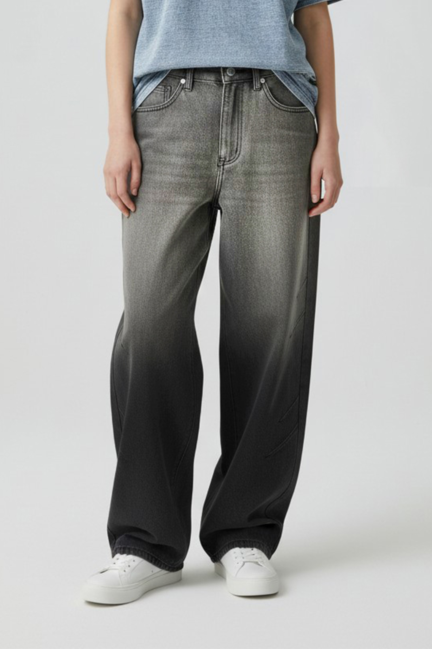 漸層刷色 Barrel Leg 錐形牛仔長褲