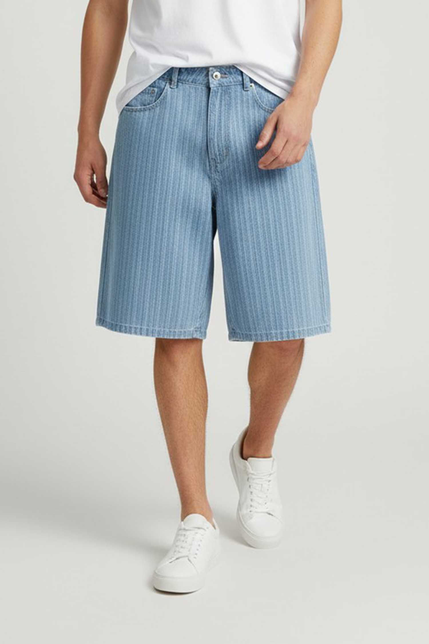 條紋牛仔短褲(寬版)