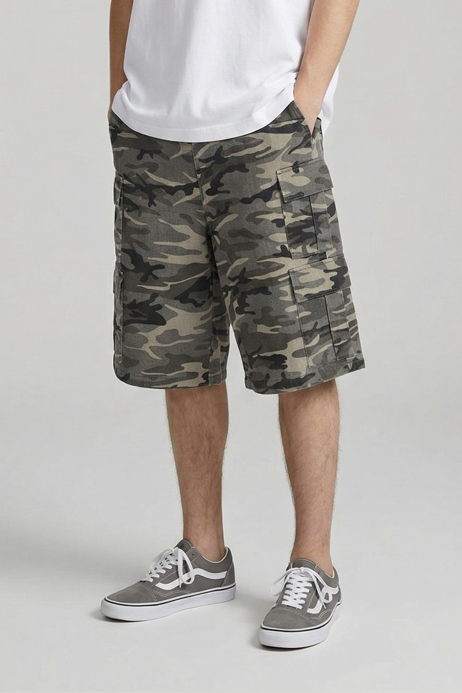 洗舊迷彩 工裝口袋短褲(寬版)