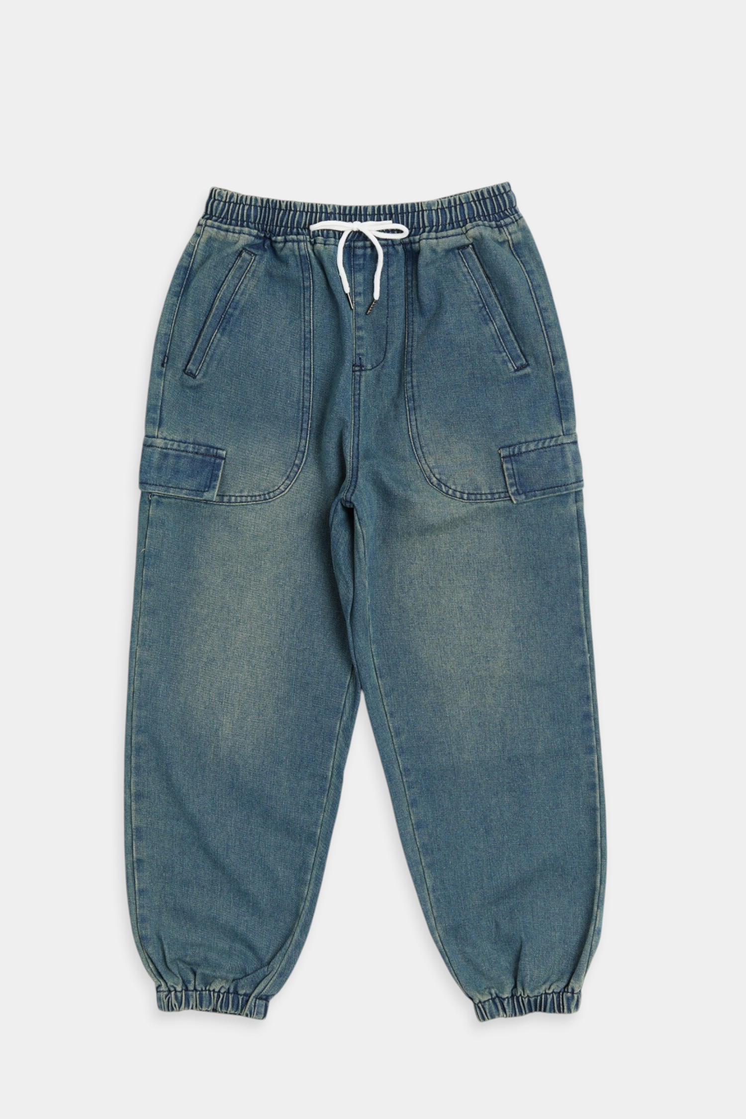 重工水洗 牛仔縮口長褲