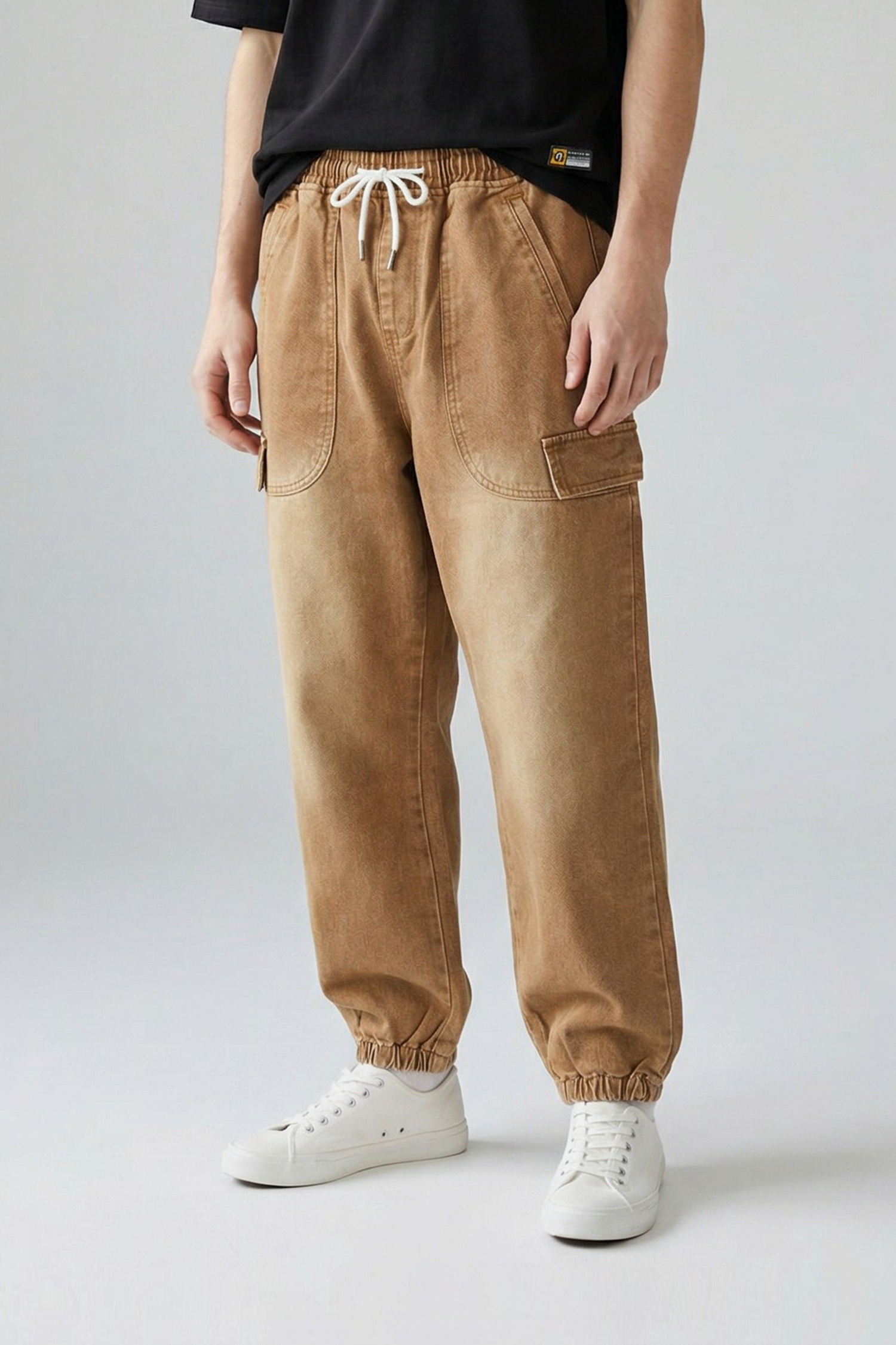 重工水洗 牛仔縮口長褲